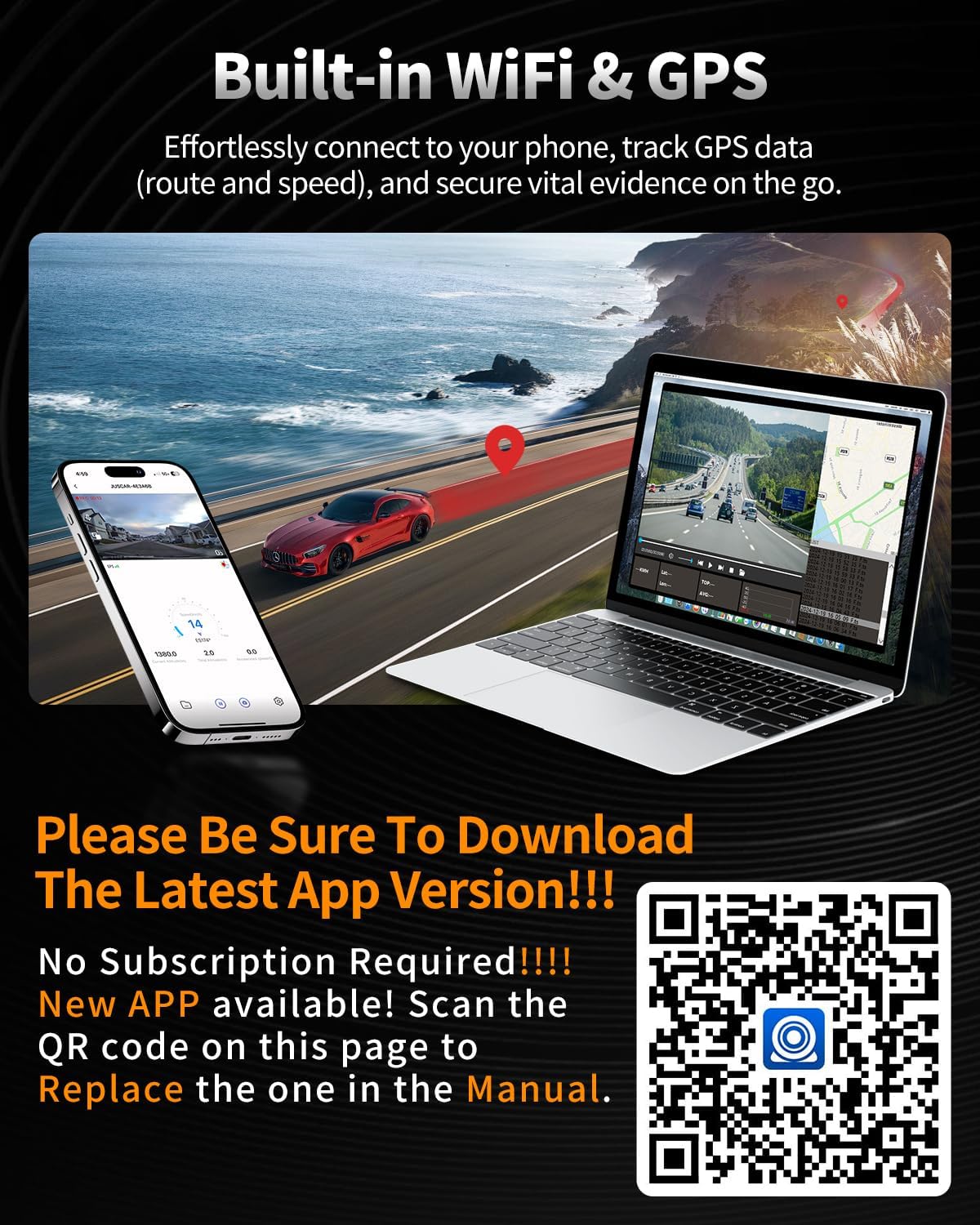 2.5K+1080P Dual Dash Cam Front and Inside, WiFi & GPS Dash Camera for Cars with 32G Card, IR Night Vision, 3" IPS Screen, Inside Car Camera for Taxi Driver, Support 256GB Max, App Control