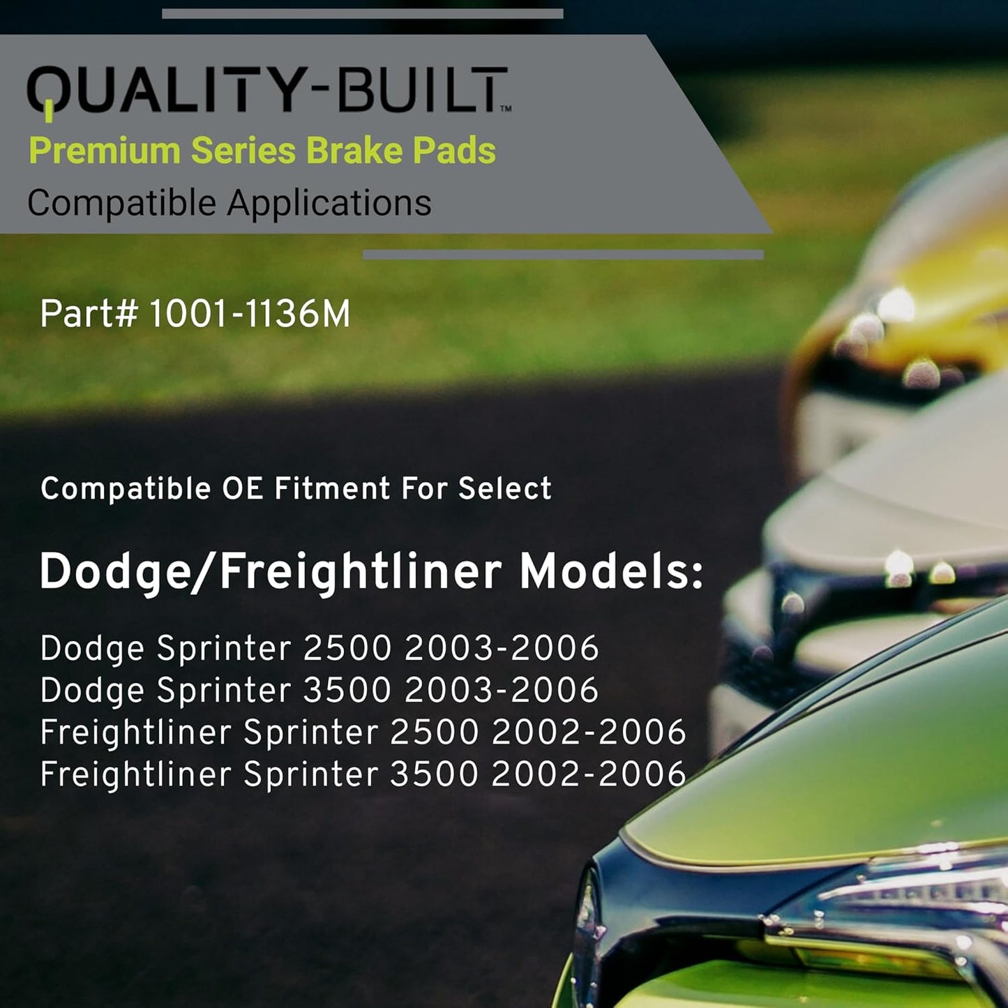 Premium Semi-Metallic Front Brake Pads (1001-1136M) Compatible with Dodge Sprinter 2500 2006-2003, Sprinter 3500 2006-2003, Freightliner Sprinter 2500 2006-2002, Sprinter 3500 2006-2002