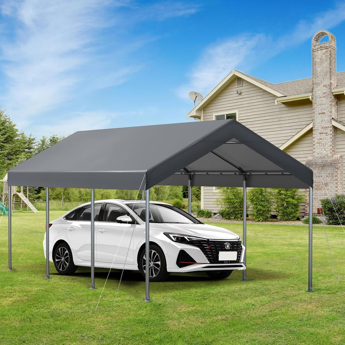 10X20 Ft Heavy Duty Carport Canopy, Portable Garage, Car Tents, Easy to Assemble, Reinforced Structure, with Hanging Edge, Applicable to Car, Bike, Boat, Party (Gray)