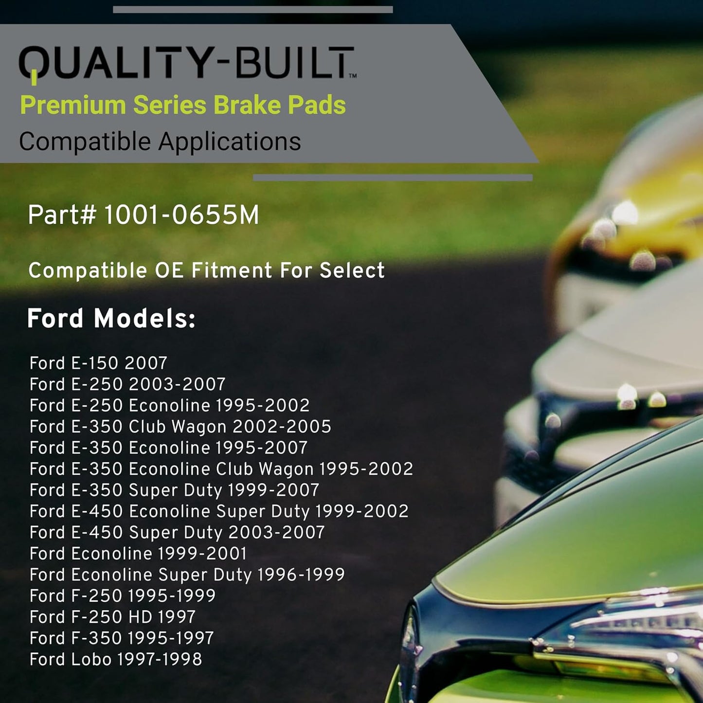 Premium Semi-Metallic Front Brake Pads (1001-0655M) Compatible with 1995-2007 Ford (E-150/E-250/E-250/E-350/E-450/Econoline Super Duty/F-250/F-250 HD/F-350/Lobo & More)