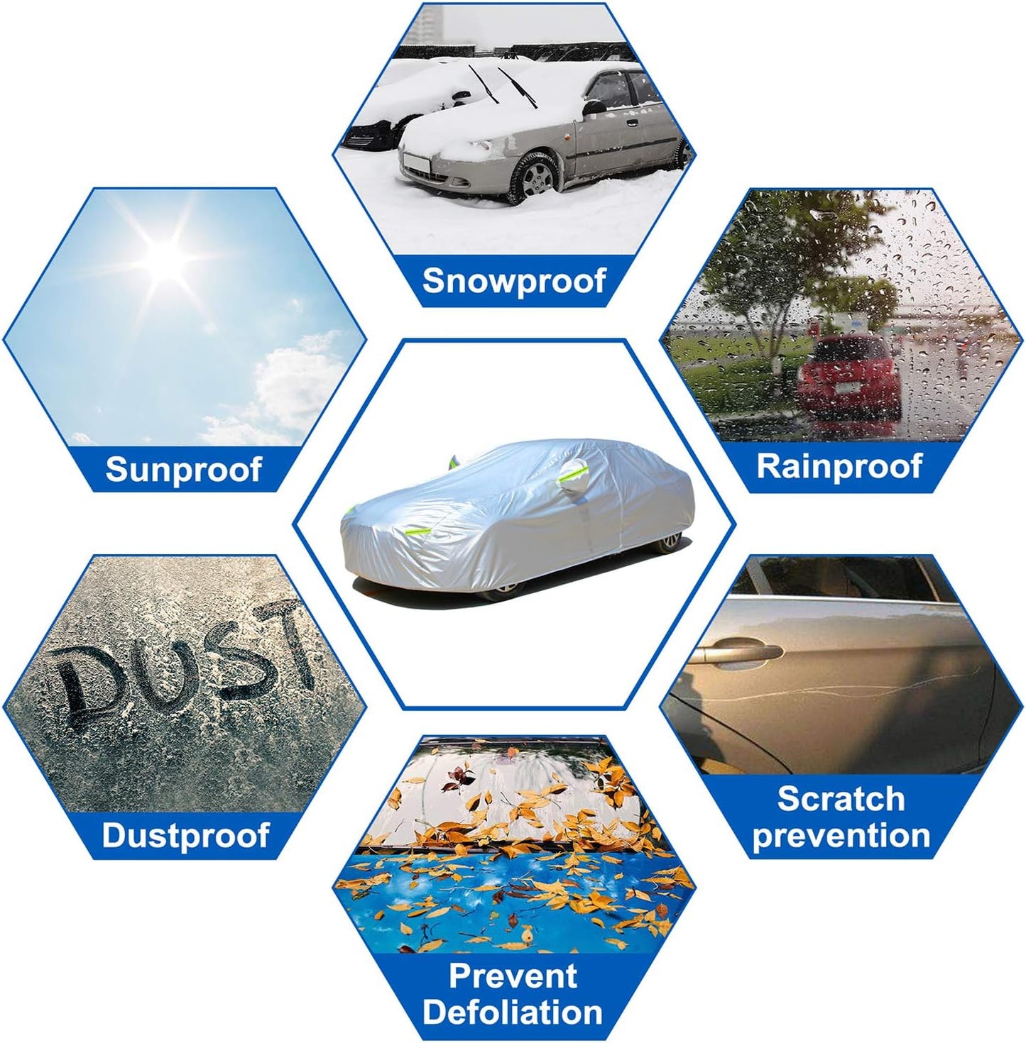 KouKou Oxford Car Cover Waterproof All Weather for Automobiles, Fit Sedan Nissan Versa, Audi A3, VW eos, Hyundai Accent, Volvo S40, etc.(178 X 68 X 59 inch)