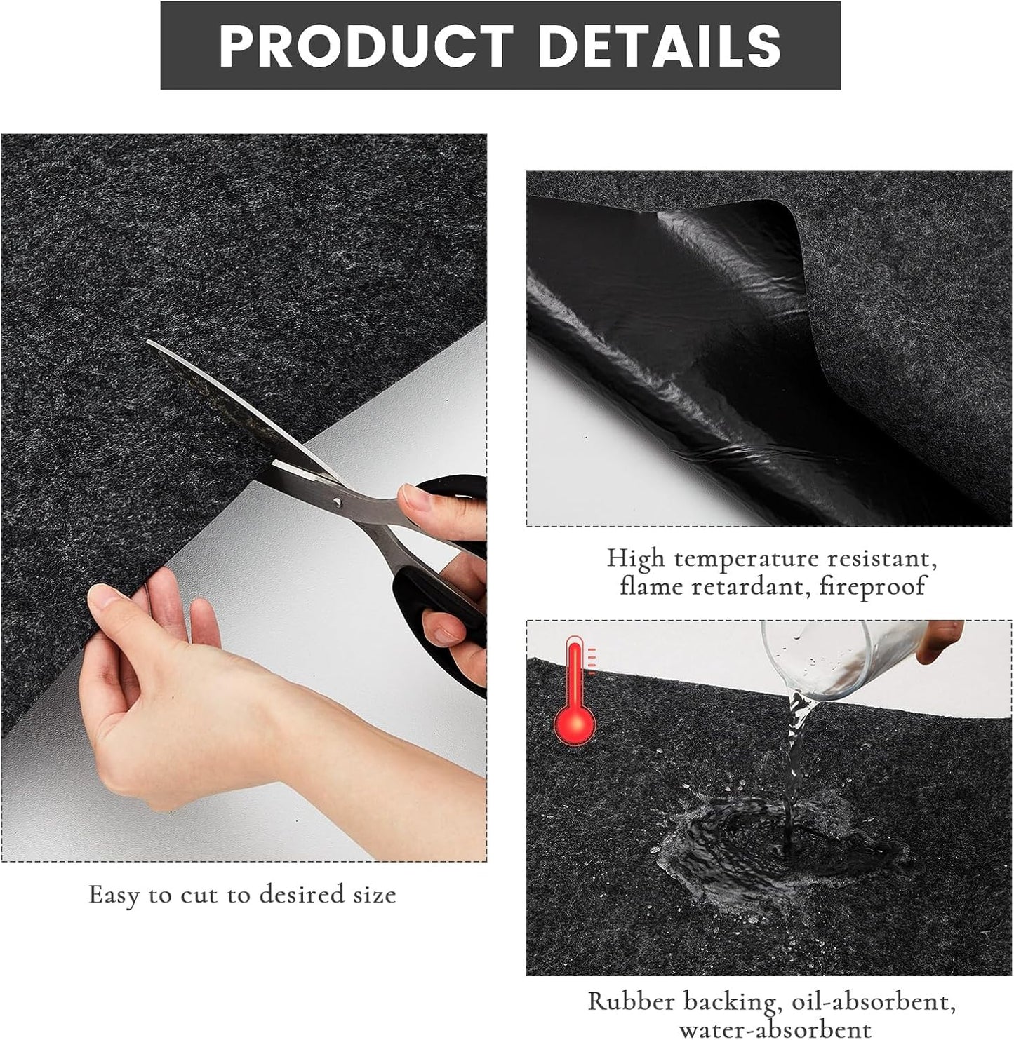 1 Pcs 36 x 60 Inch Oil Spill Mat for Driveway Garage Under Car Leaks Absorbent Oil Pad, Black Rubber Mat Garage Floor Protecting with Waterproof Backing, Reusable, Washable, Non Slip