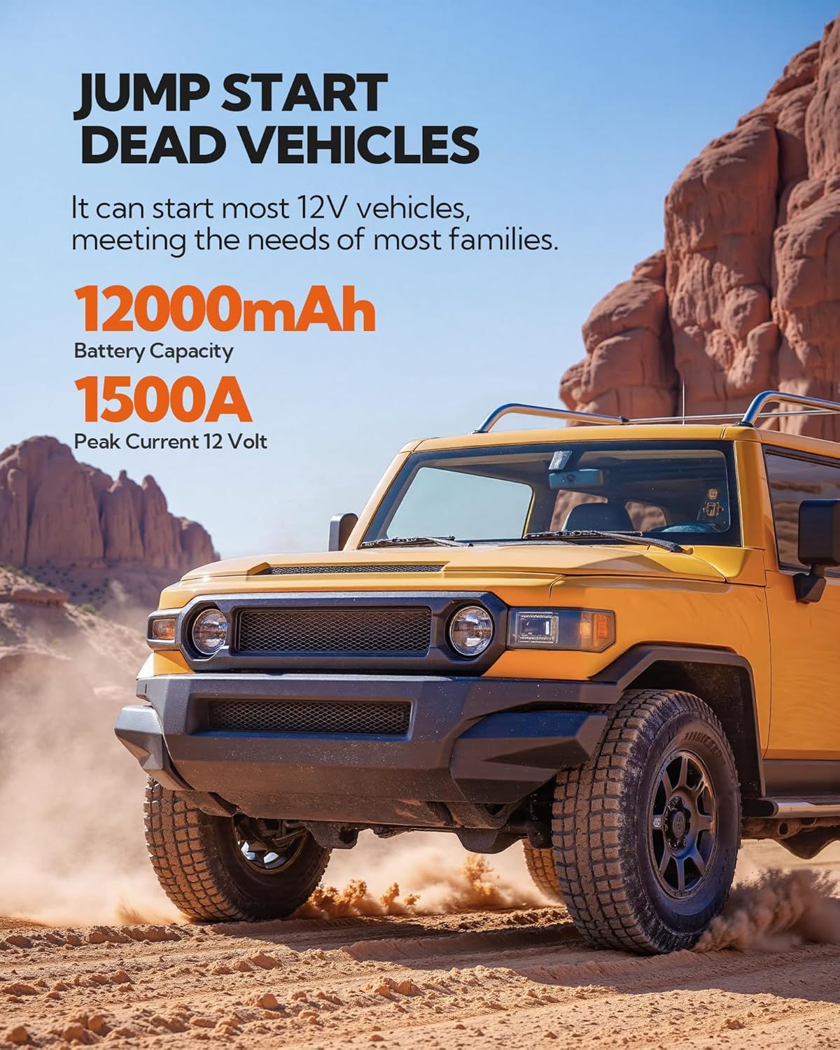 Car Battery Jump Starter,12000mAh Battery Jump Box,44.4Wh Vehicle Jump Booster with Smart Jumper Cables,LED Light Emergency Car Kits for Vehicles,Arrancador Ae Batería