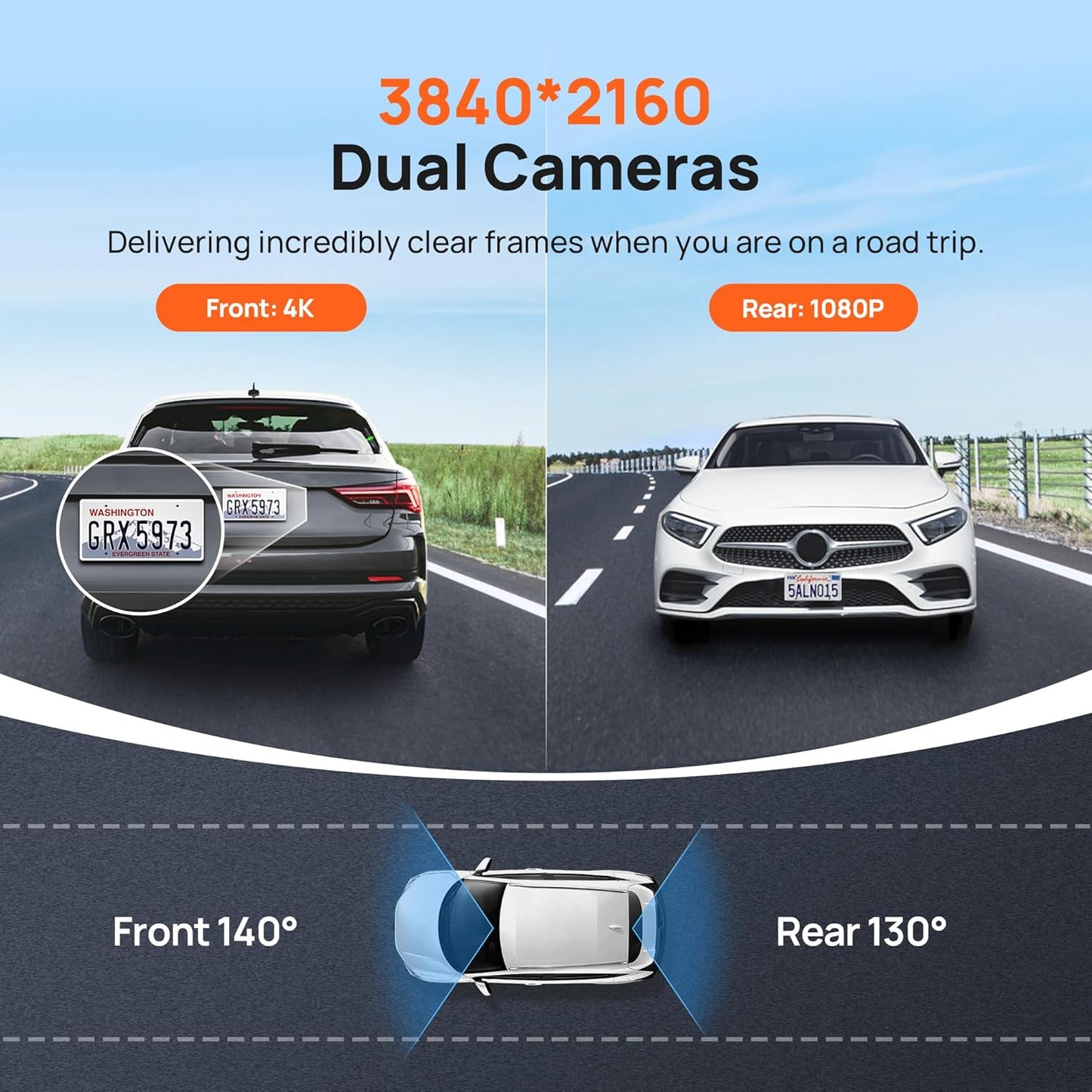 70mai 4K Dash Cam Front and Rear with STARVIS, Built in 5GHz WiFi & GPS Car Camera, Super Night Vision, ADAS, 3'' IPS Screen, 24H Parking Mode, Time-Lapse, Loop Recording, Support 256GB Max (A800S)