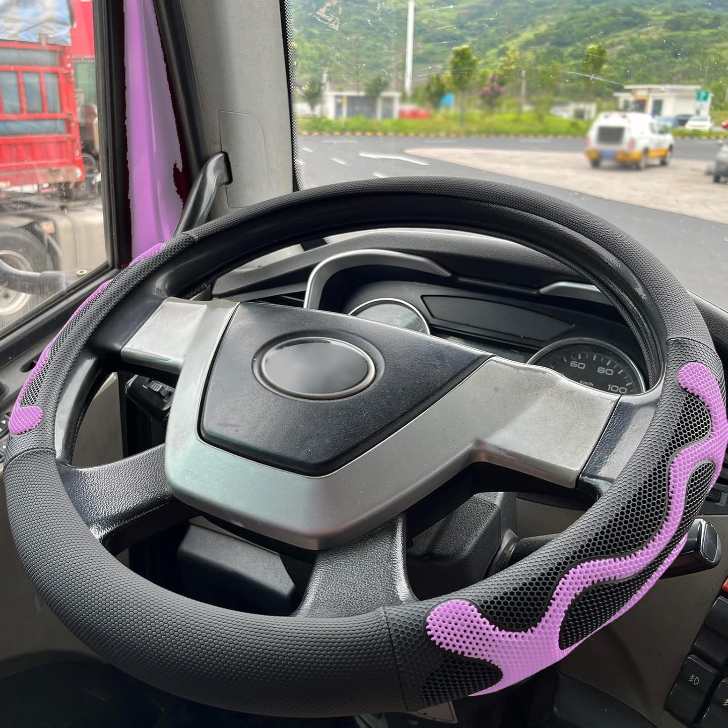 PINCTROT XL Size 17.5-18 Inch Comfy Grip Steering Wheel Cover for Semi Truck, Fits RV, Big Rig Trucker, 18 Wheeler and Classic Cars, Anti-Slip Design 17.5-18 Inch(Silicone Purple)