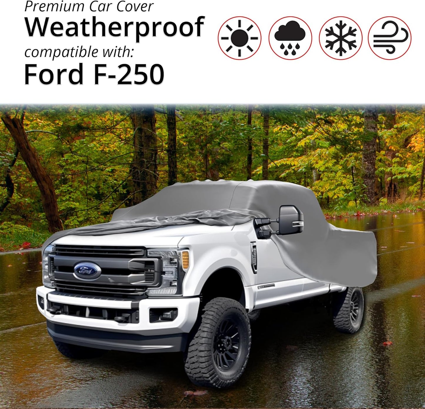 Car Covers Weatherproof Max Truck Cover & Warranty Compatible with Ford 2022-2024 F-250 Crew Cab, 8– Outdoor Cover, Prevents Theft with Cable Lock