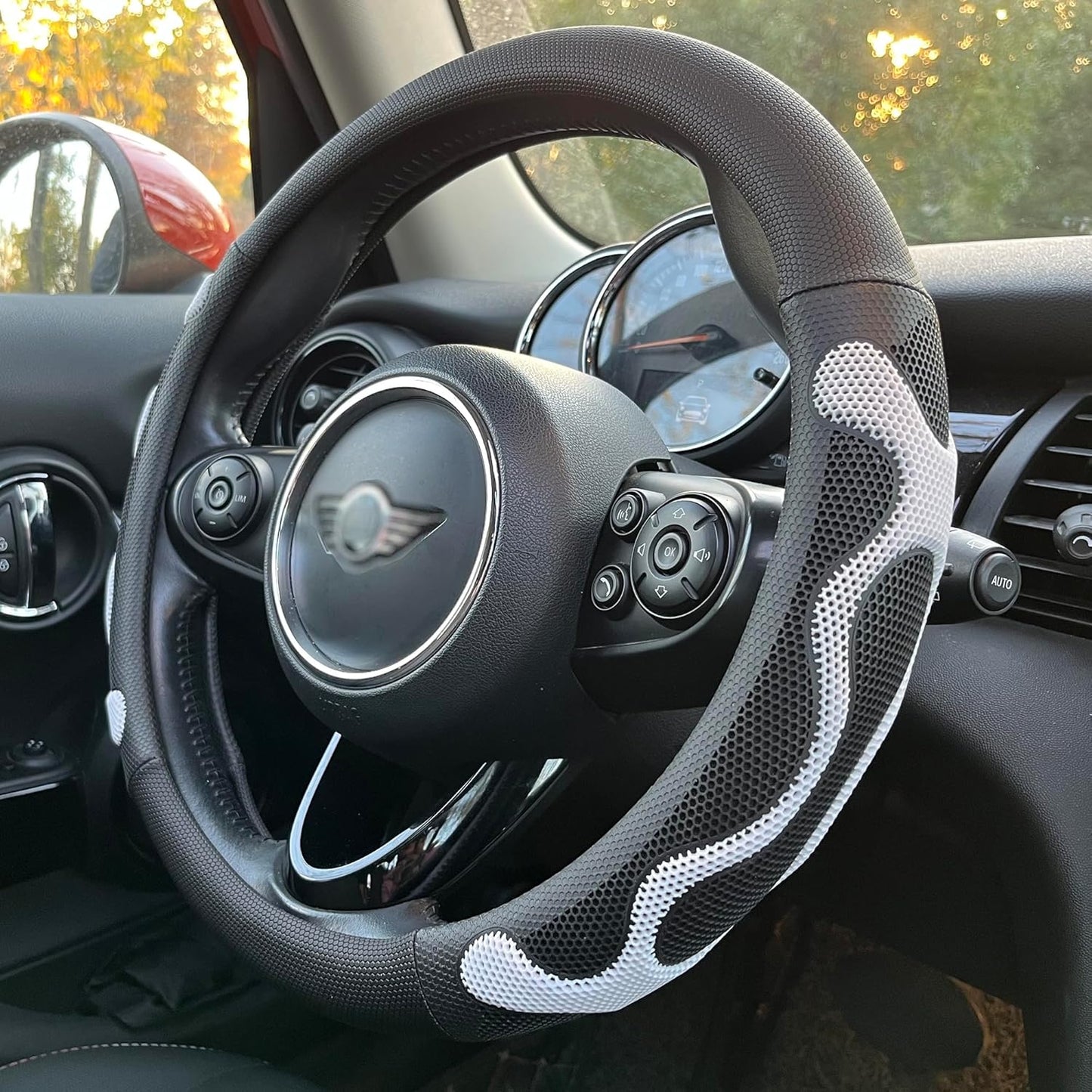 PINCTROT Large Size Comfy Grip Steering Wheel Cover, Anti-Slip Design, 15.5-15.75 Inch(Silicone White)