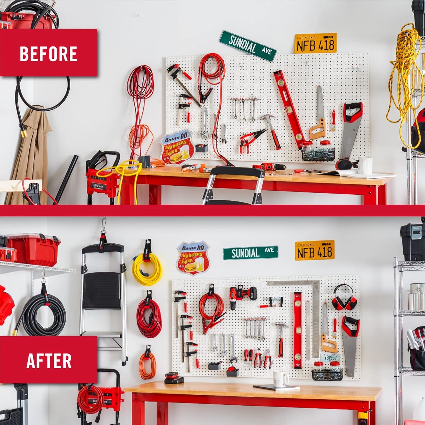 VELCRO Brand Heavy Duty Extension Cord Holder Organizer | Holds 75 Pounds, Storage Straps Hang Easily on Hooks or Nails | Perfect for Garage Organization | 2pk, Size Med 14in, Black