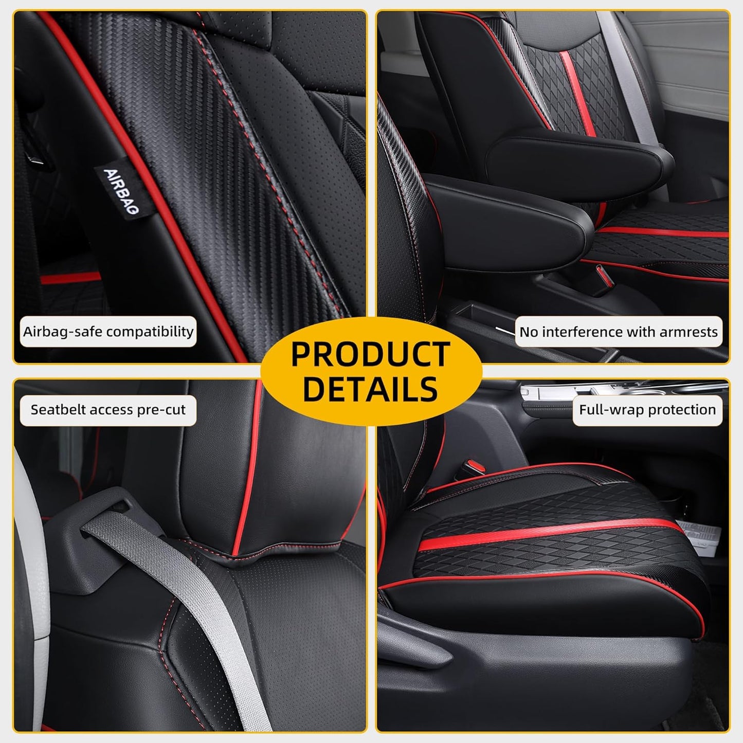 Custom Fit Sienna Seat Covers for Toyota Sienna LE,XLE 2021-2025 3-Row Accessories Full Coverage Waterproof Leather Car Seat Covers Full Set (Black with red, 7-Seat)