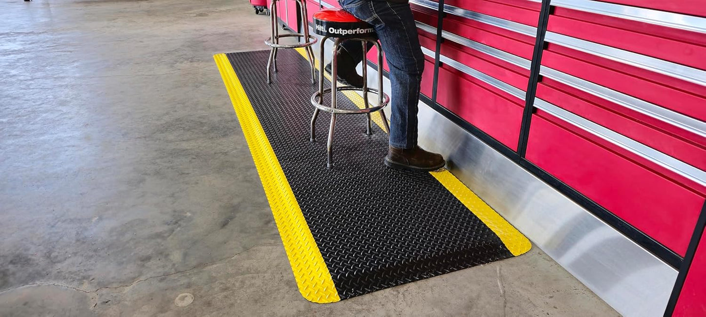Rhino Mats, American Classic Diamond Anti-Fatigue Mats, Industrial Ergonomic Comfort Standing Mat for Work, Home, Garage, Office, Kitchen or Anywhere (Black/Yellow 9/16" Thick, 4 FT. x 17 FT.)