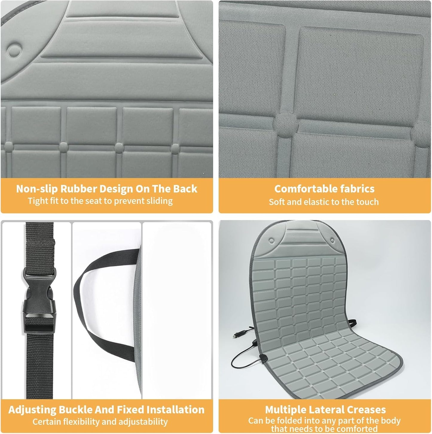 Seat Cover for Cold Weather, Winter Seat Cushion with Adjustanle Buckle for Full Back and Seat (1, Gray)