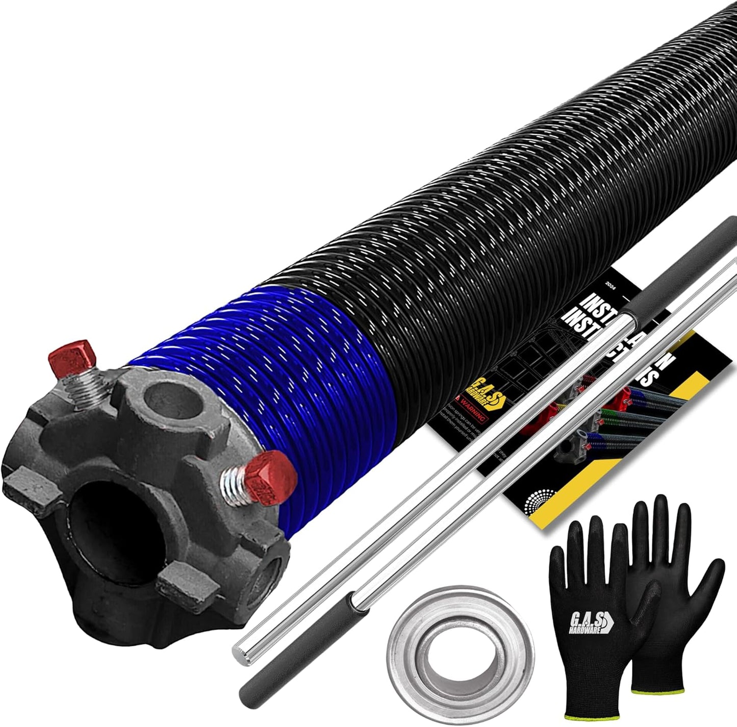 Garage Door Torsion Spring 262x1.75x40 Includes 1” Steel Bearing, Gloves, Manual, and Winding Bars for Right Side of Garage Door Precision E-Coating 5-Year Warranty Min. 30,000 Cycles (Black Cone)