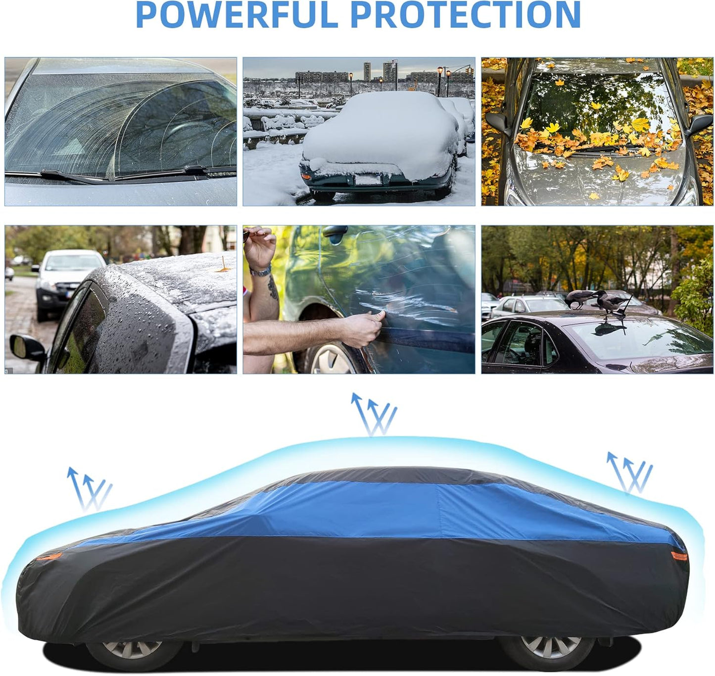Car Cover Waterproof All Weather,Outdoor Car Cover for Automobiles,Full Exterior Cover Windproof Outdoor car Cover UV/Snow/Hail/Dust Protection Fit Sedan-Length 181" to 190"