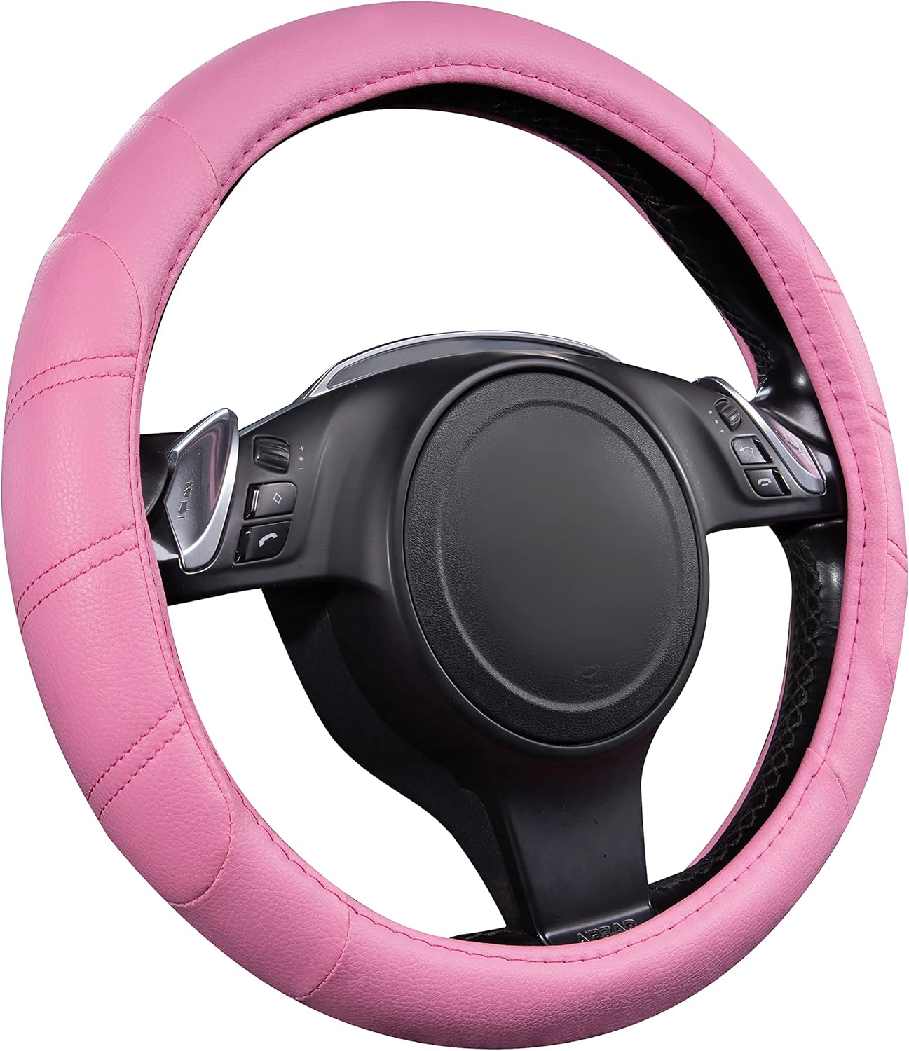 CAR PASS Line Rider Microfiber Leather Sporty 14.5-15 inch Car Steering Wheel Cover Universal Fits for 95% Cars Sedans SUV Trucks, Anti-Slip Safety Comfortable Design (Pure Pink)