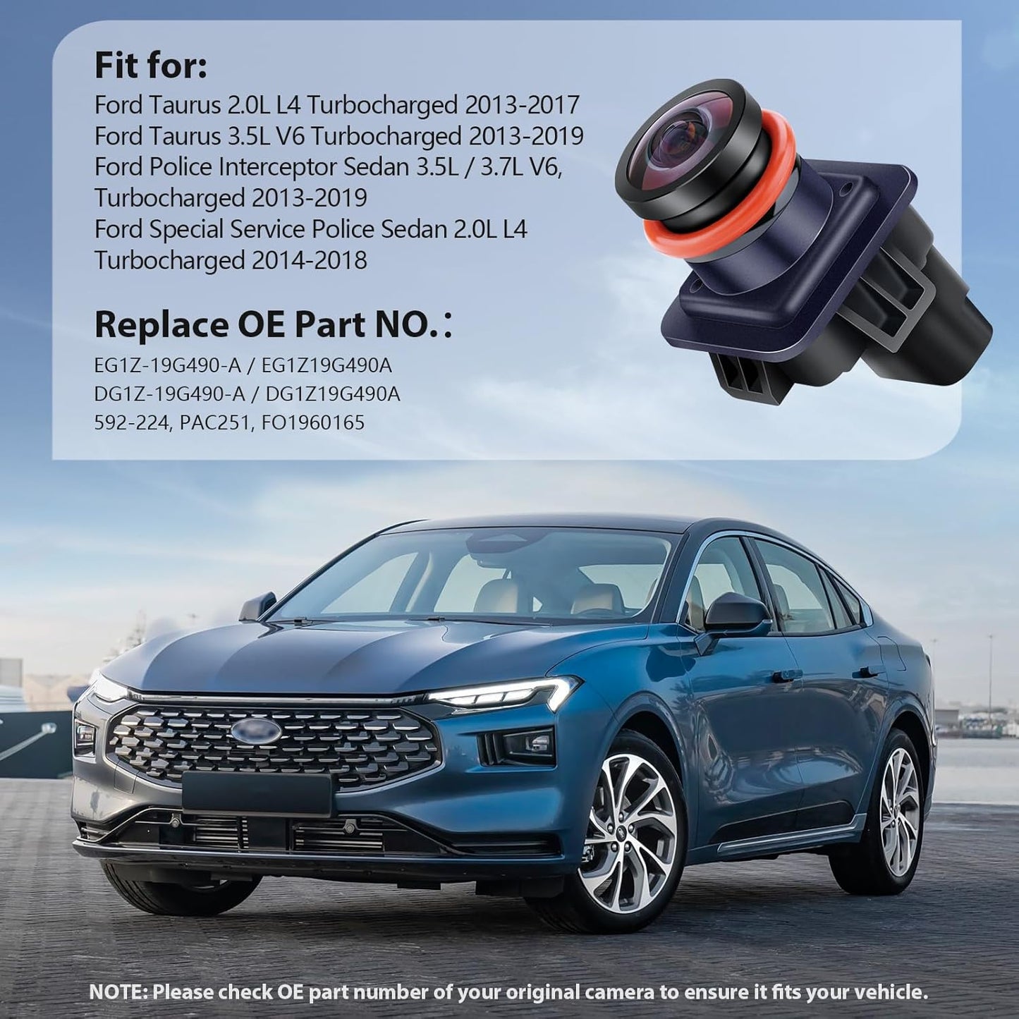 OE Backup Camera Compatible with Ford Taurus/Taurus Sho/Taurus Police 2013-2019 | Rear View Reverse Park Assist Camera | Replaces EG1Z-19G490-A, DG1Z-19G490-A, 592-224, PAC251, FO1960165