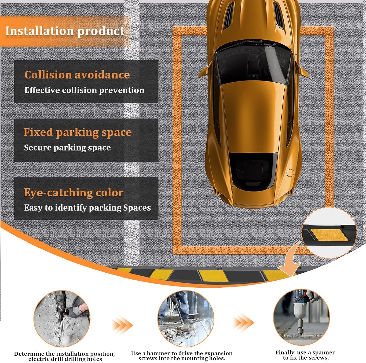 HAQQI 𝙃𝙚𝙖𝙫𝙮 𝘿𝙪𝙩𝙮 Rubber Parking Curb 72” for Garage, Car Parking Block Stop Stopper Bumpers Heavy Duty for Vehicles - 4 Pack