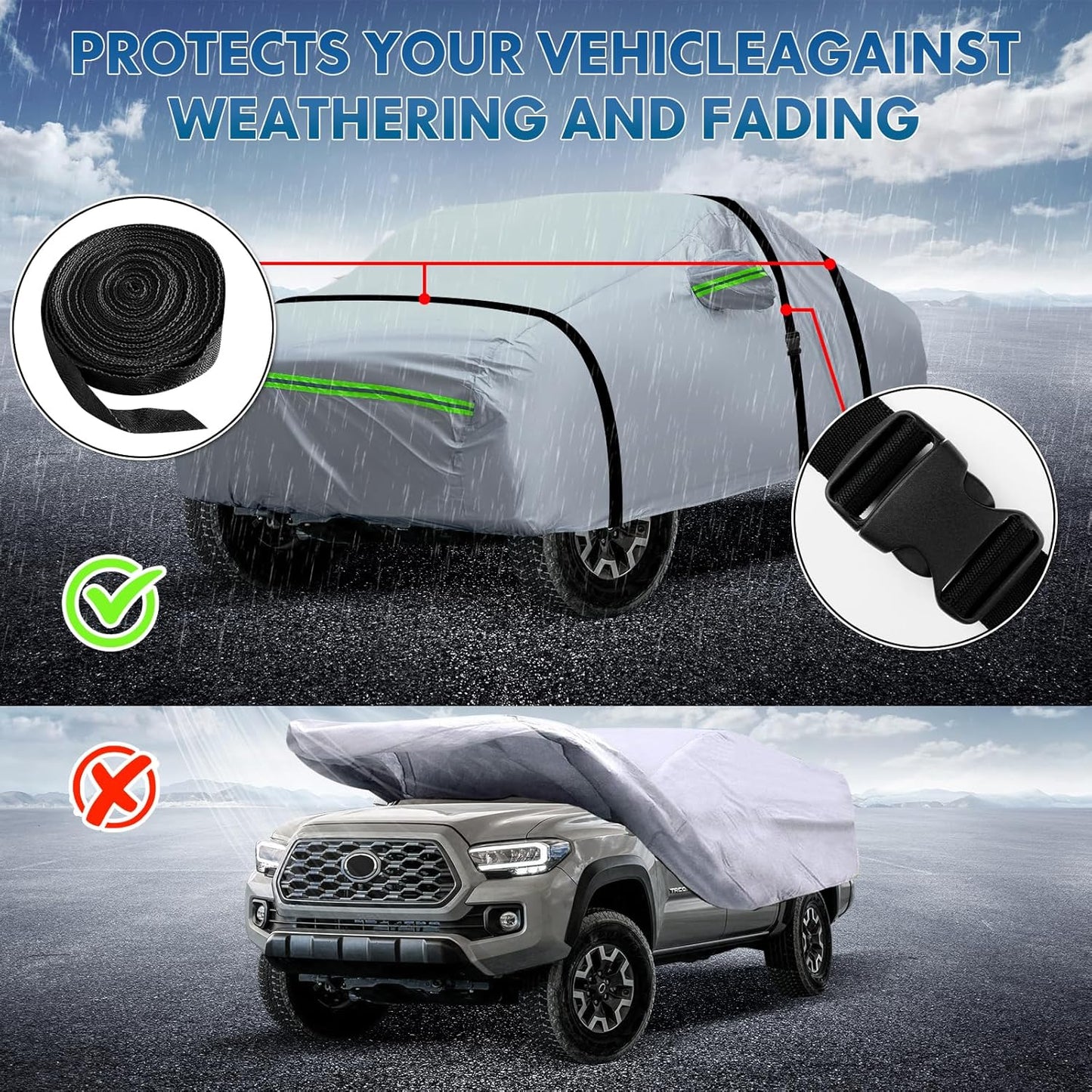 KEYOOG 6-Layer Full Car Cover is All-Weather Waterproof, Heavy Outdoor Pickup Truck Cover, Universal in All Seasons, Snow Protection, Acid Rainproof, Sunscreen, Uv Protection, Length Up to 206" P-S