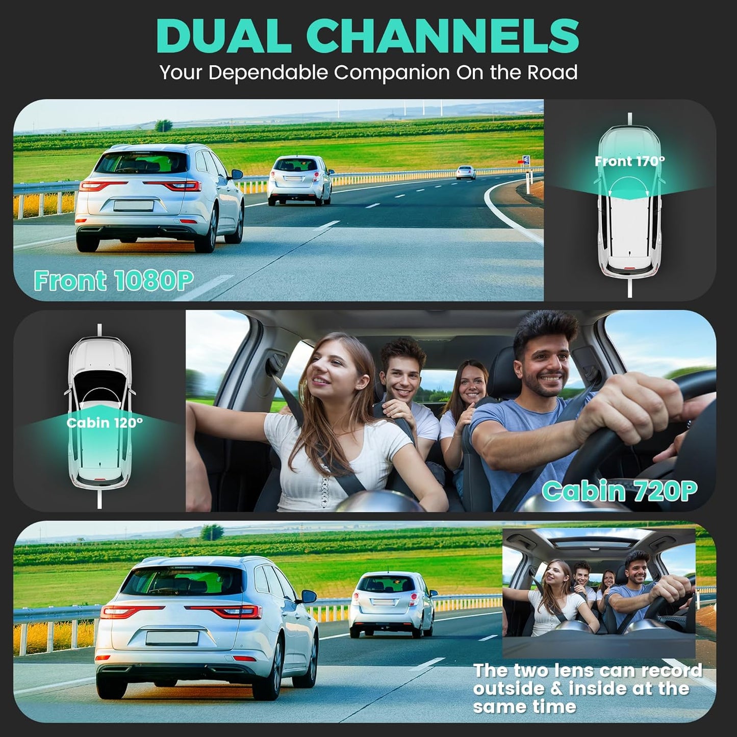 Dual Dash Camera for Cars, Dash Cam Front and Inside, 1440P Dashcam Front + 720P Inside Car Camera, 3'' Car Monitor with 32G SD Card, Night Vision G-Sensor Loop Recording Essential Car Accessories