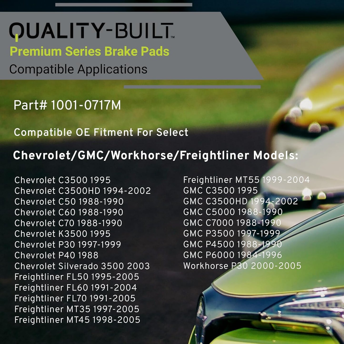 Premium Semi-Metallic Front Brake Pads (1001-0717M) Compatible with 1984-2005 Chevrolet/Freightliner/GMC (C3500/C3500HD/C50/C5000/C60/C70/C7000/FL50/FL60/FL70/Silverado 3500 & More)