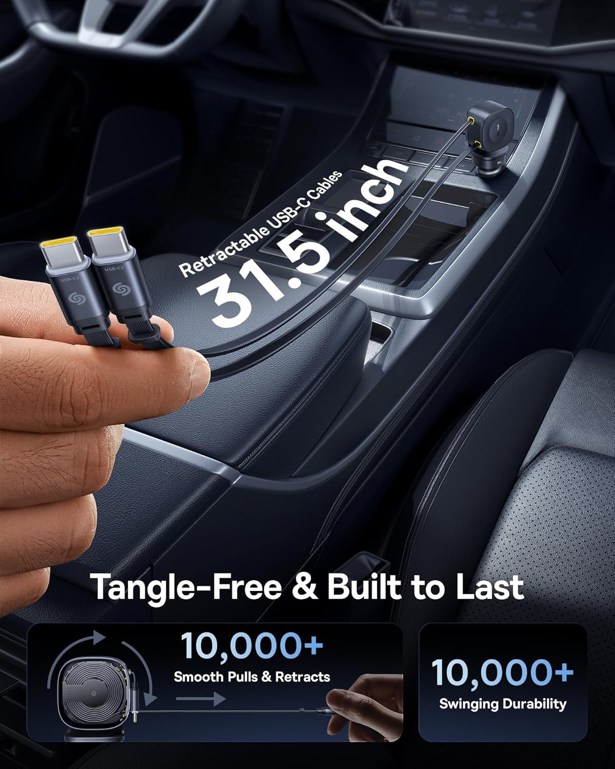 Baseus 163W Retractable Car Charger USB C Fast Charging, PrimeTrip VR2 Max 4 in 1 Fast Car Charger with Dual Retractable USB C Cable for iPhone 16 15 14 Pro Max, Samsung Galaxy S25 Ultra, Android