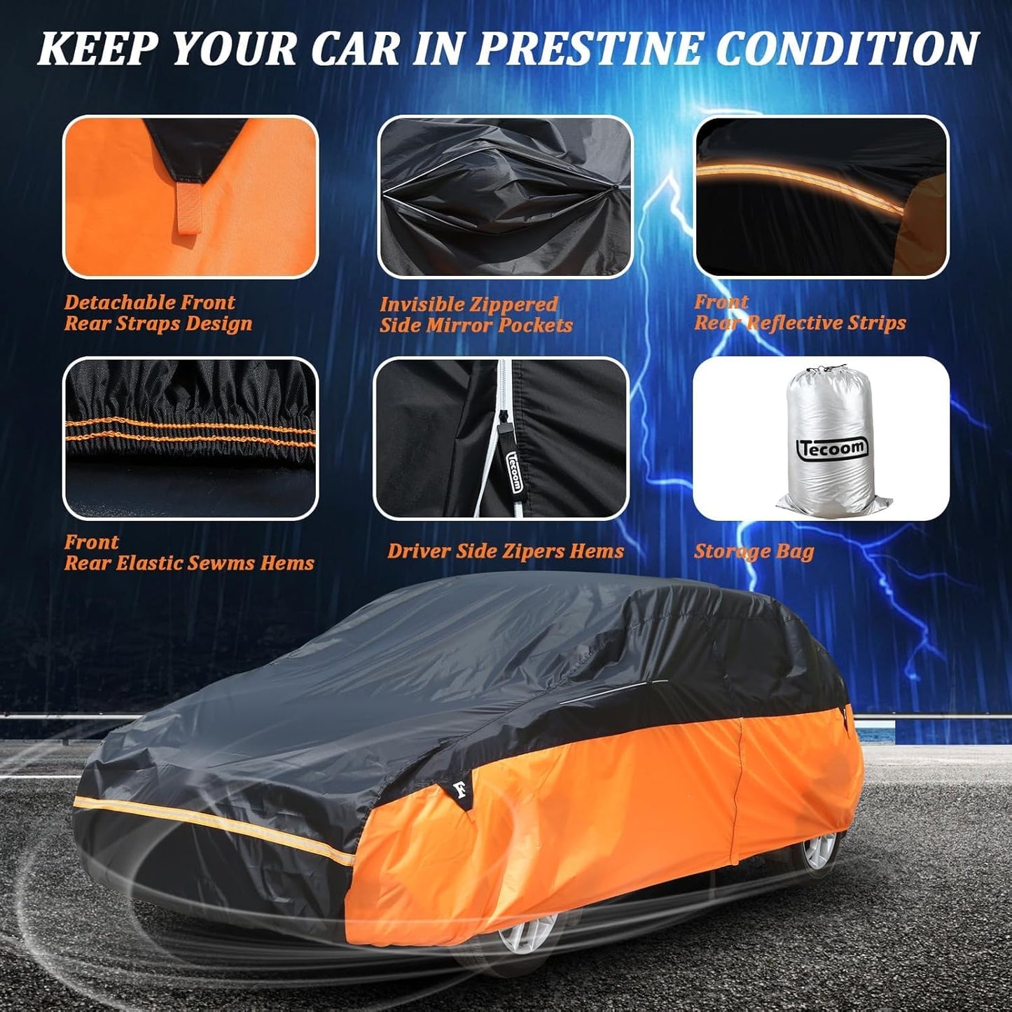 Waterproof Car Cover for Automobiles, All Weather Full Exterior Covers Fit for Toyota Camry Chevrolet Malibu Honda Accord, Universal Windproof Rain Sun UV Protection Car Covers Fit 191"-200" Sedan