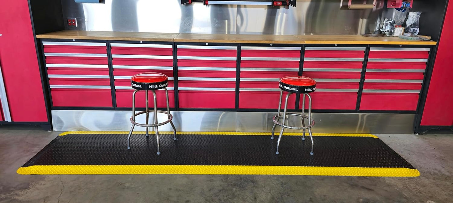 Rhino Mats, American Classic Diamond Anti-Fatigue Mats, Industrial Ergonomic Comfort Standing Mat for Work, Home, Garage, Office, Kitchen or Anywhere (Black/Yellow 1" Thick, 2 FT. x 21 FT.)