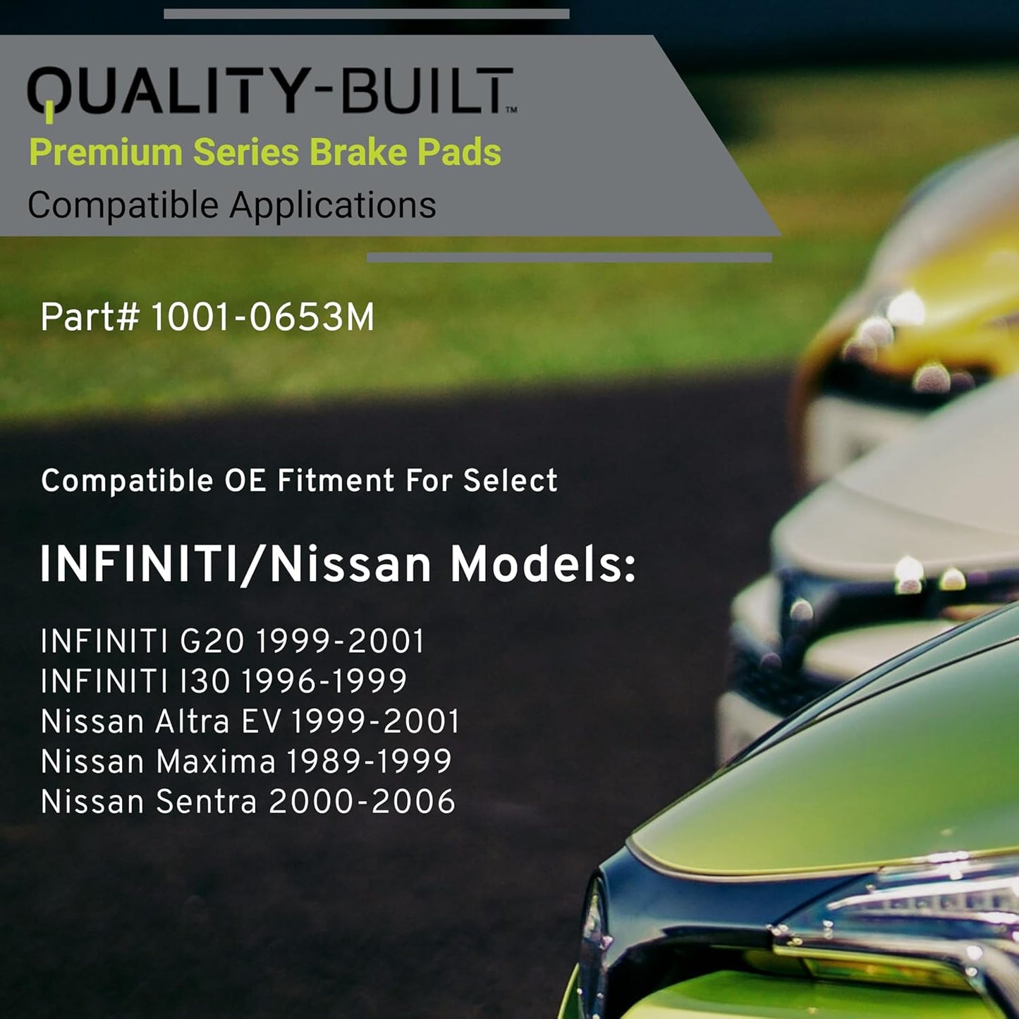 Premium Semi-Metallic Front Brake Pads (1001-0653M) Compatible with INFINITI G20 2001-1999, I30 1999-1996, Nissan Altra EV 2001-1999, Maxima 1999-1989, Sentra 2001-2000 & More