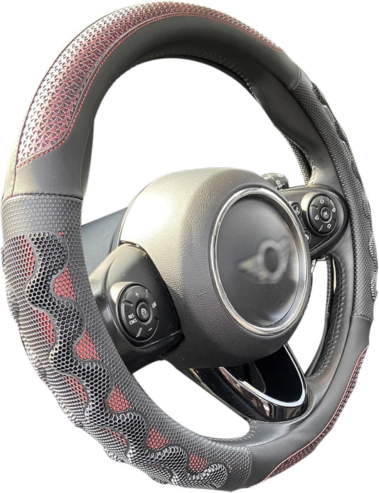 PINCTROT Large Size Steering Wheel Cover Great Grip with 3D Honeycomb Anti-Slip Design, 15.5-15.75 Inch (Wine Red)