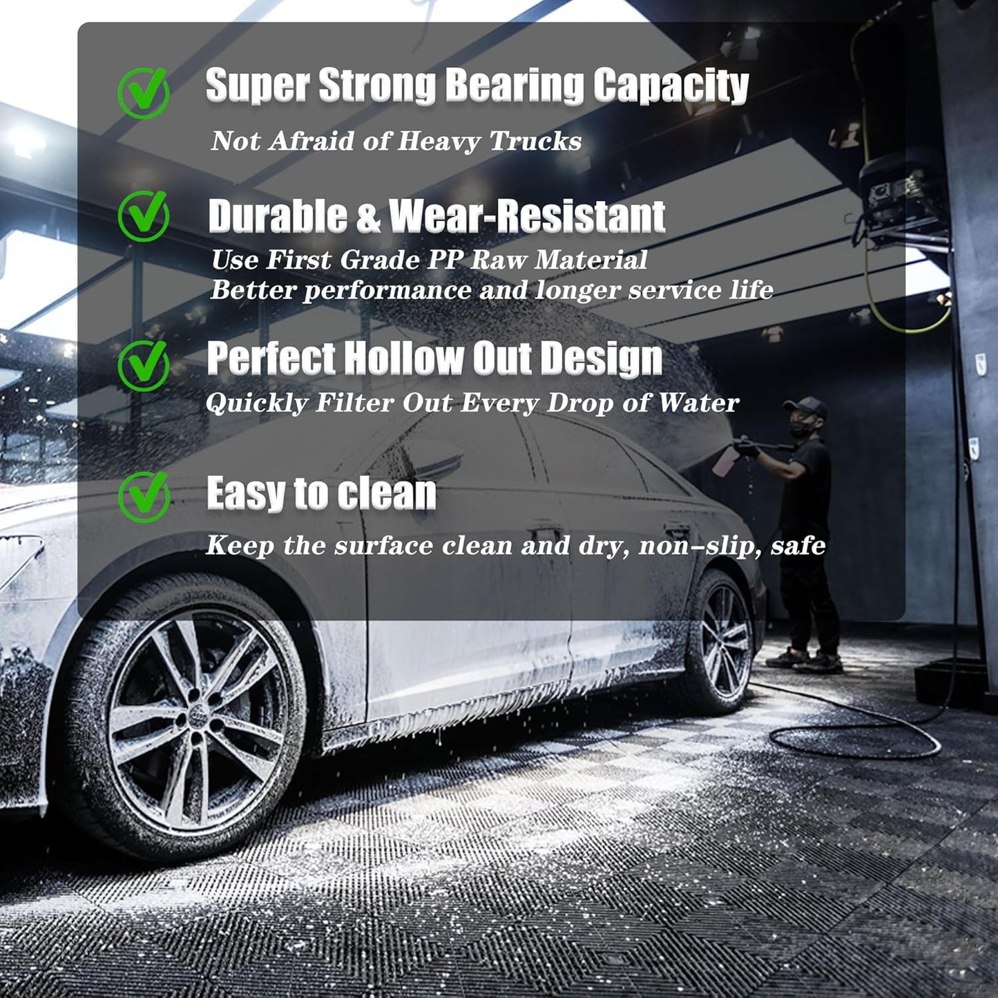 24 Pack 16"x 16"Interlocking Garage Floor Tiles,Modular Drainage Floor Mat,Non-Slip Splicing Interlocking Drainage Mats Floor Tile for Garage Car Wash Basement(Black)