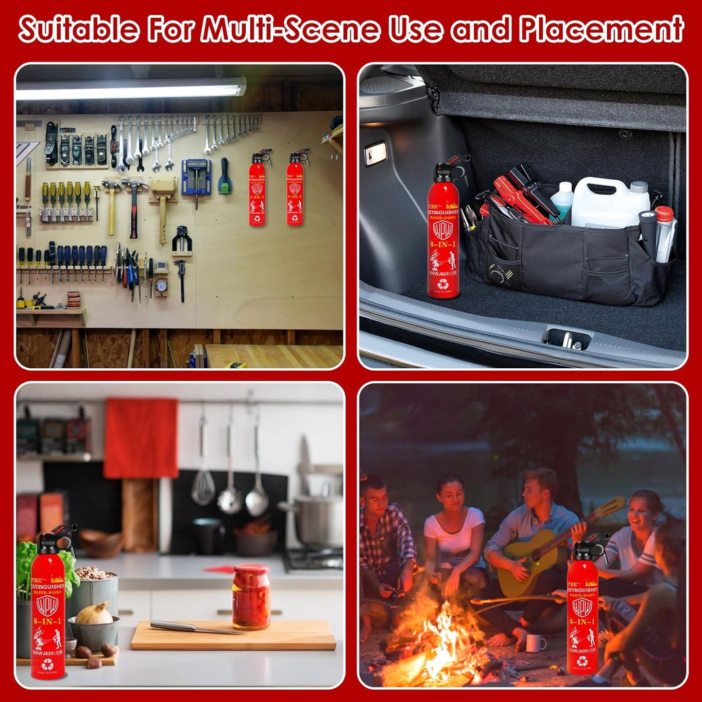 WPW 620ml Large Upgraded 8-in-1 Fire Extinguisher for Home with Wall Mount Portable Fire Extinguisher For Vehicle Car Boat House Kitchen Emergency Supplies, Water-Based Solution For A, B, C, K Fire