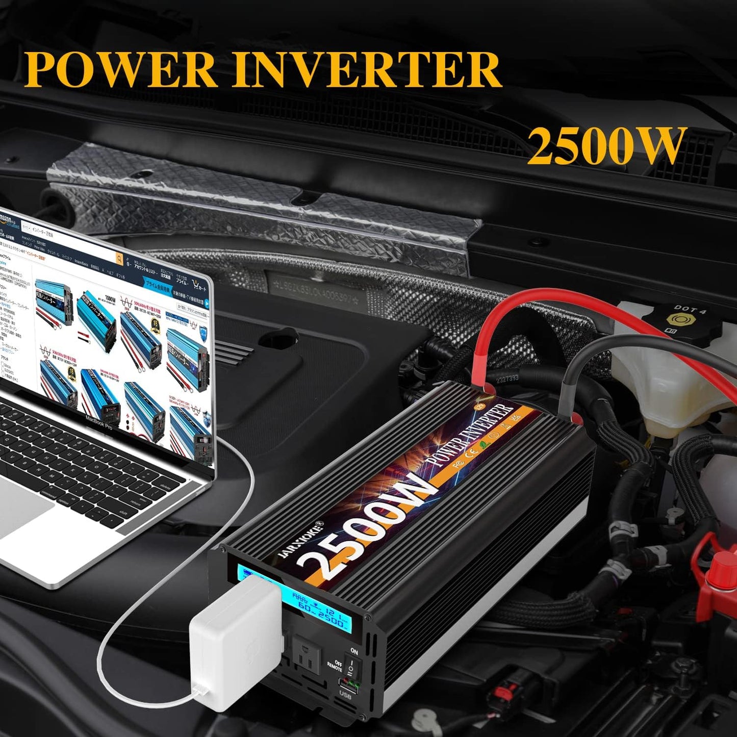 2500W Power Inverter 12V DC to AC 110V/120V (Peak) 5000W Converter 3 sockets car Inverter with Remote Control and LED Display 3.4A USB Port