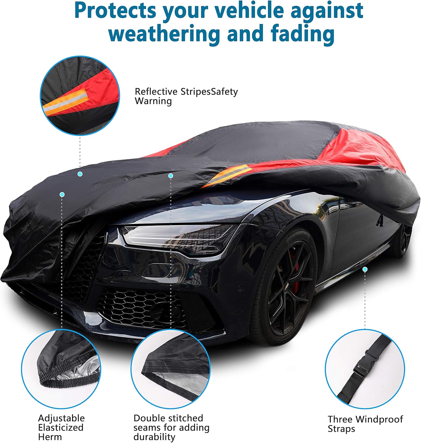 MORNYRAY Car Cover Waterproof All Weather Windproof Snowproof UV Protection Outdoor Indoor Full car Cover, Universal Fit for Sedan (Fit Sedan Length 186-193 inch)