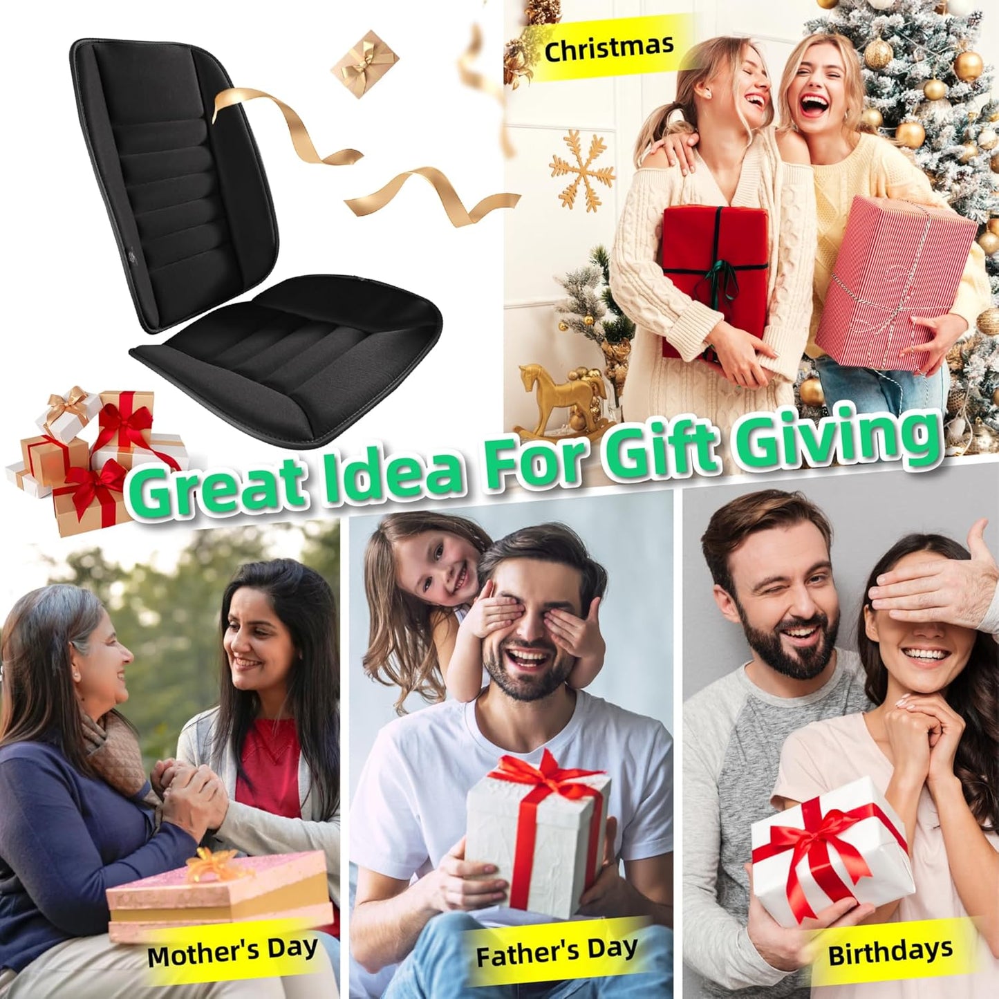 kingphenix Car Seat Cushion with Back Support Pillow: Enhanced Comfort Memory Foam Design for Pain Relief, Ideal for Drivers and Office Use - Ergonomic Lumbar Comfort for Long Sitting - Black