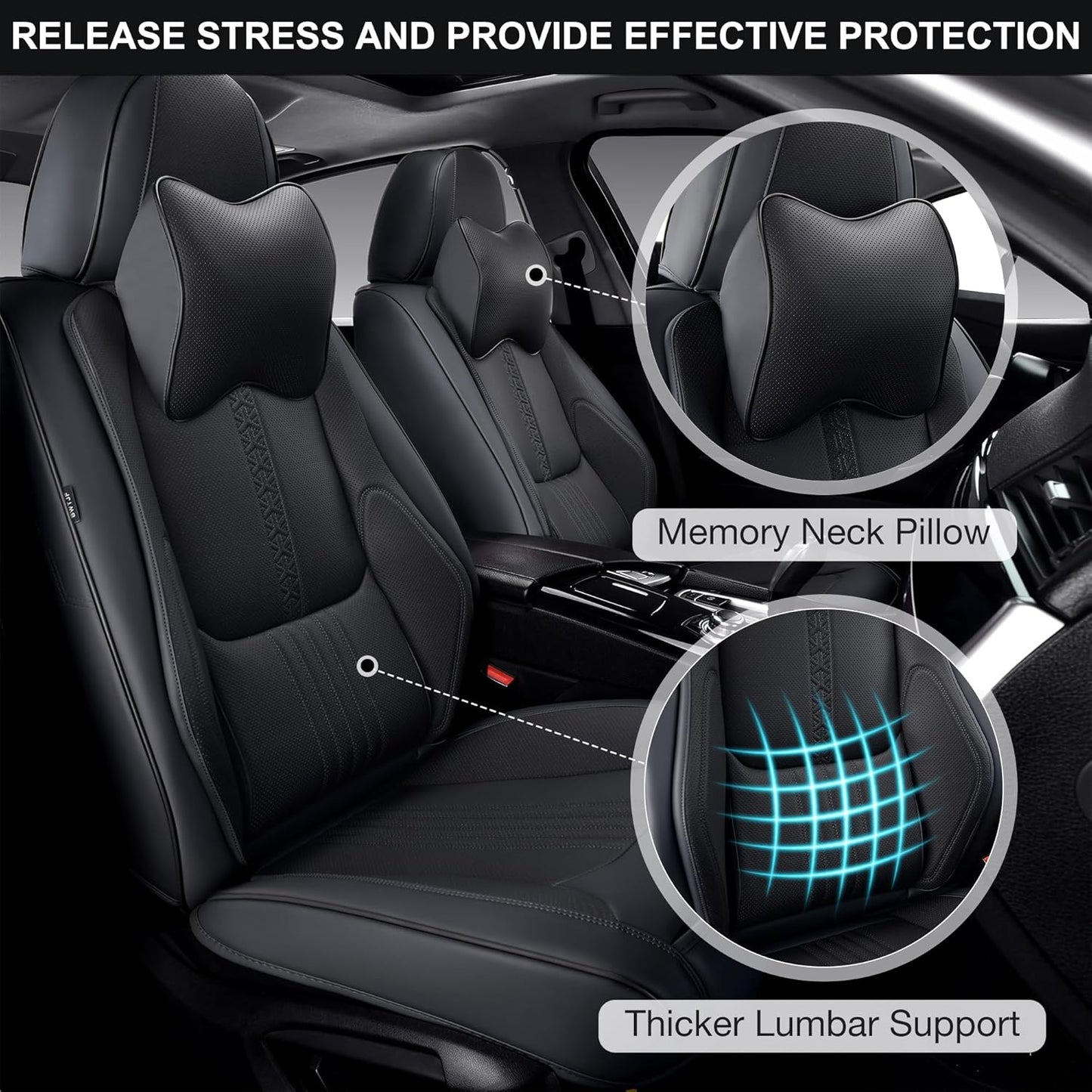 Car Seat Covers Full Set, Front and Rear Seat Covers for Cars, Waterproof Leather Auto Seat Protectors with Head Pillow, Car Seat Cushions Fit for Most Sedans SUV Pick-up Truck, Black