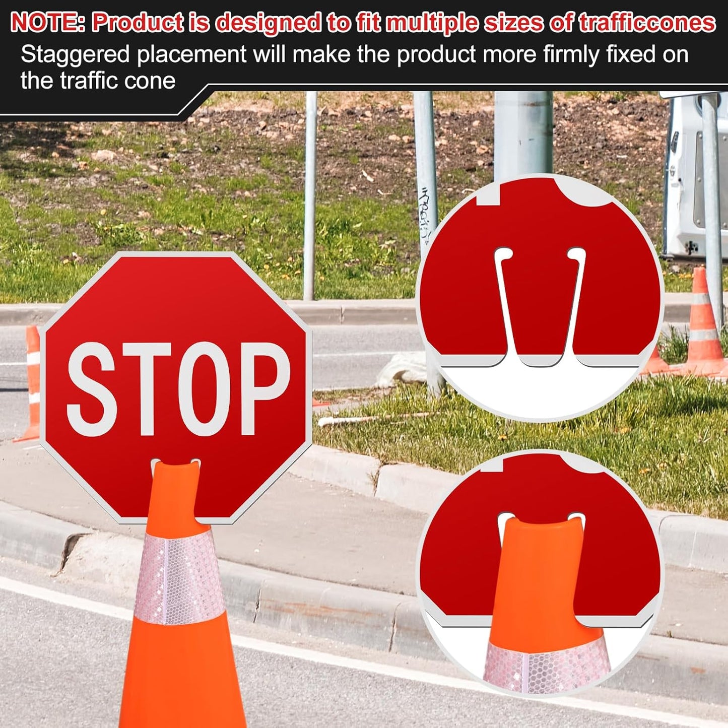 Geetery 12 Pcs Stop Signs 12 x 12 Inches PVC Traffic Cones Top Warning Signs Double Sided for Street Road Barricade Outdoor Weather Resistant Construction