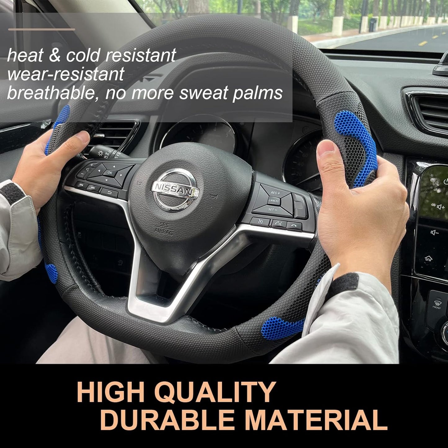 PINCTROT D Shaped Comfy Grip Steering Wheel Cover, Anti-Slip Design, Flat Bottom 14.5-15 Inch(Silicone Blue)