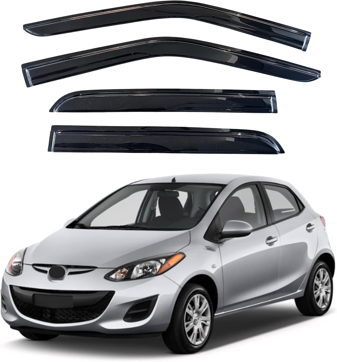KPY Window Visor Compatible with Mazda 2 Hatchback 2007-2012, 4PC Rain Guard Side Window Vent Deflectors Tape-On Mugen Style, 2007 2008 2009 2010 2011 2012