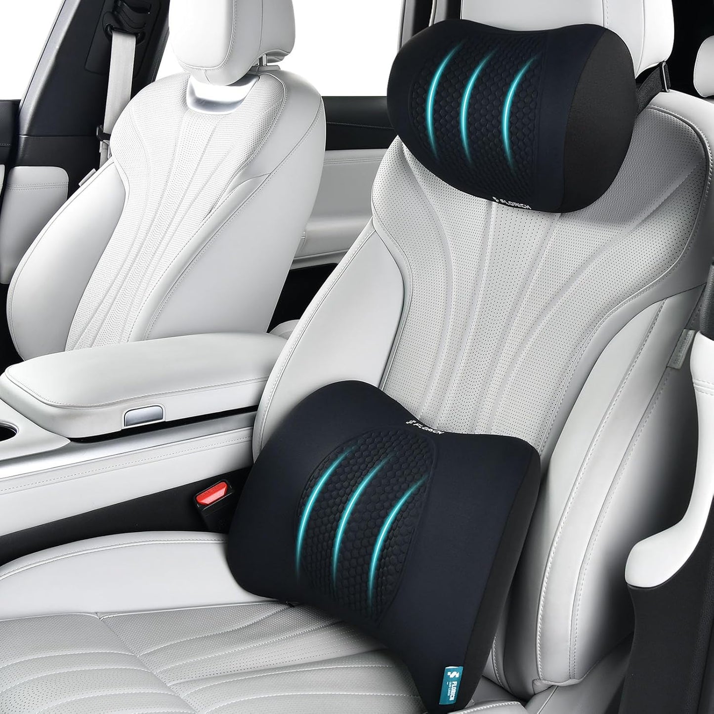 FLORICH Lumbar Support with Car headrest Back Pillow for Chair Headrest Pillow with Gel Memory Foam Massage Point Lumbar Support (Black)