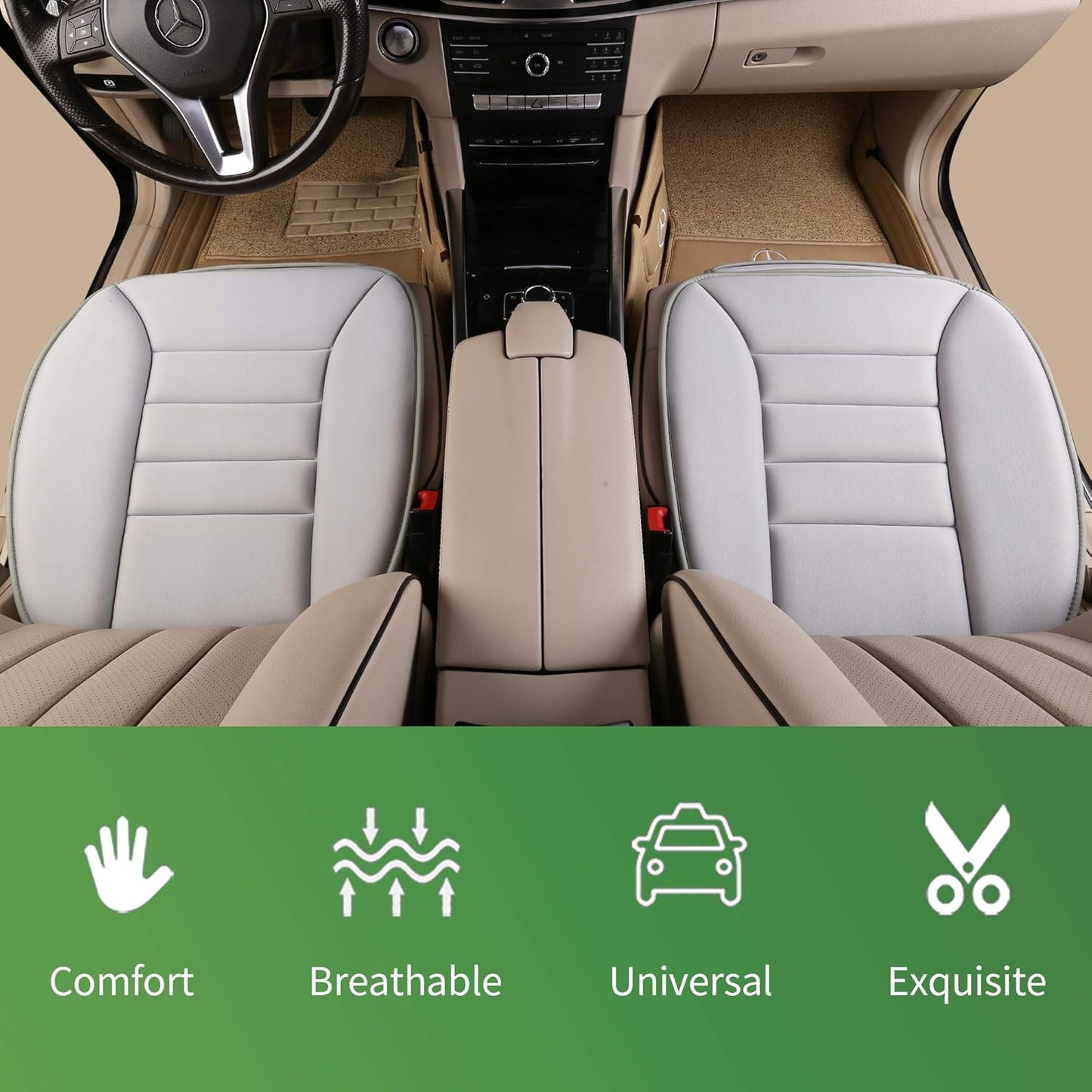 Premium Car Seat Cushion, Driver Seat Cushion with Comfort Memory Foam & Non-Slip Rubber Bottom, Car Seat Pad Works with 95% of Vehicles and Office Chair or Home (Gray)