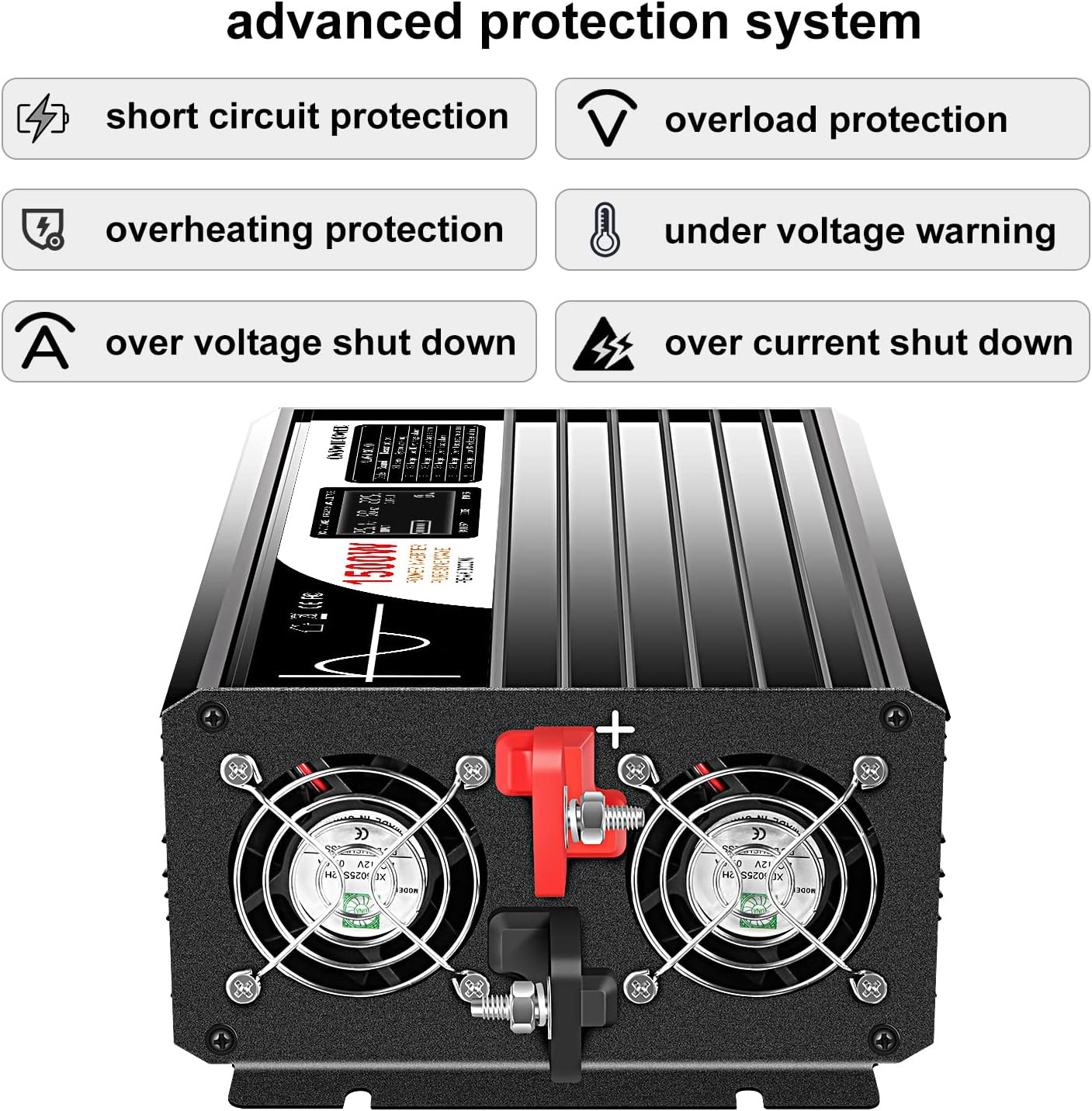 Xijia 1500W(Peak Power 3000W) Pure Sine Wave LCD-Display DC 24V Inverter AC 120V 60HZ Solar Inverter for Home rv Truck Use car (DC24V (Range 20V-30V) 1500W)