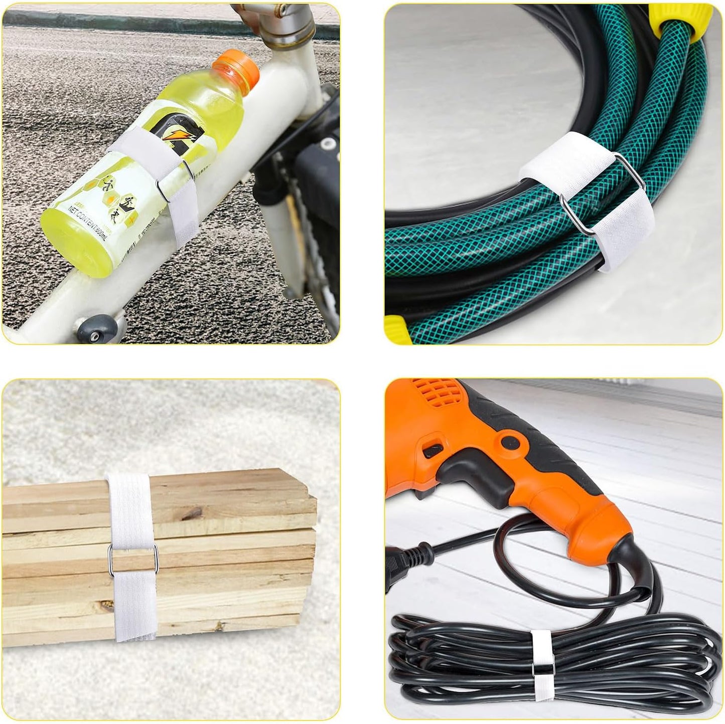 1"x32ft Hook and Loop Straps with 50 Metal Buckles, Adjustable Fastening Cable Straps, Cut-to-Length Cinch Strap, Reusable Nylon Securing Cord Ties for Organizer or Storage, 1 inch Wide, White