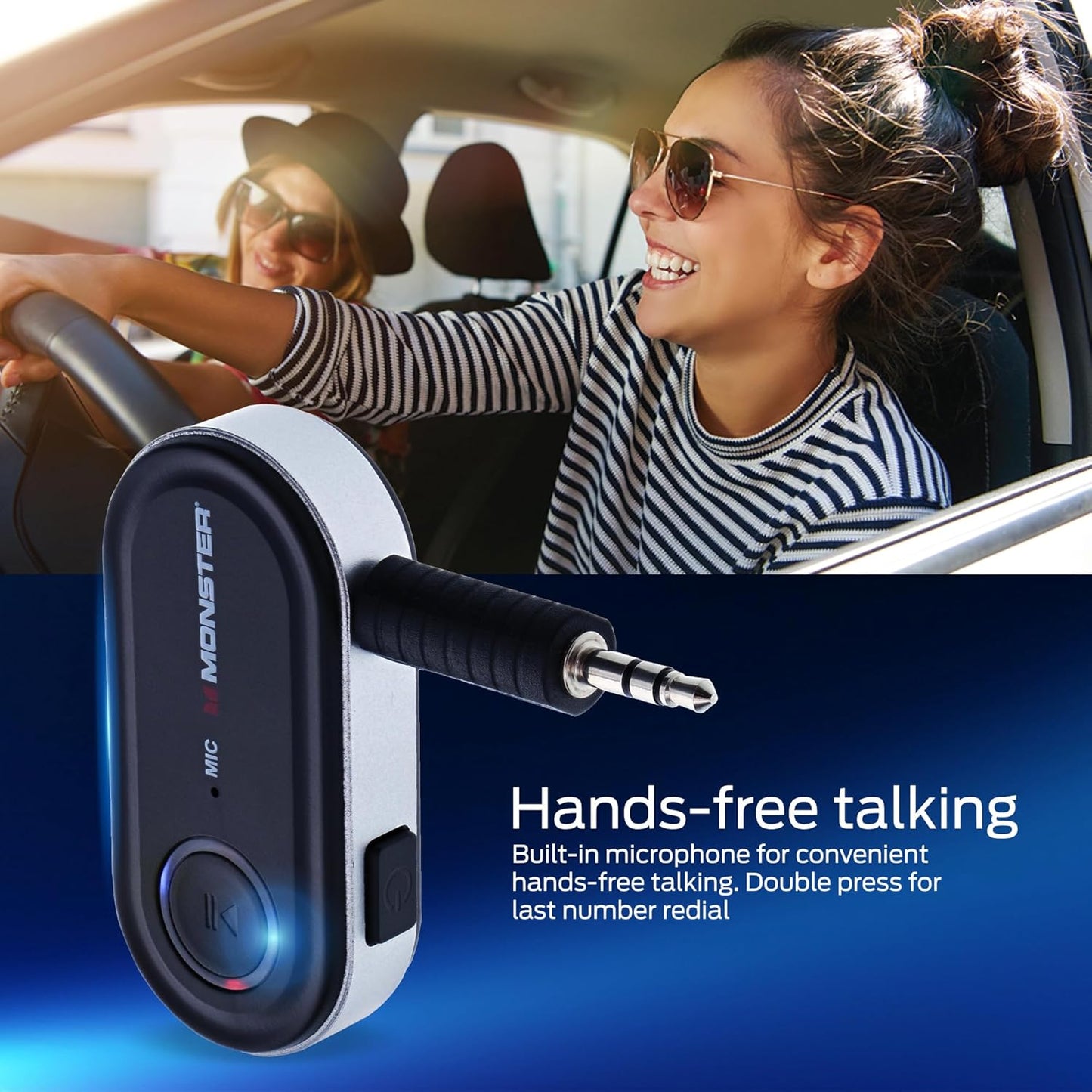 Monster Bluetooth Receiver for Car and Home, Bluetooth Car Adapter Audio Receiver with 3.5mm Aux, Microphone, Google Voice & Siri Compatible, Hands-Free Calls, for Headphones Speakers Vehicles Planes