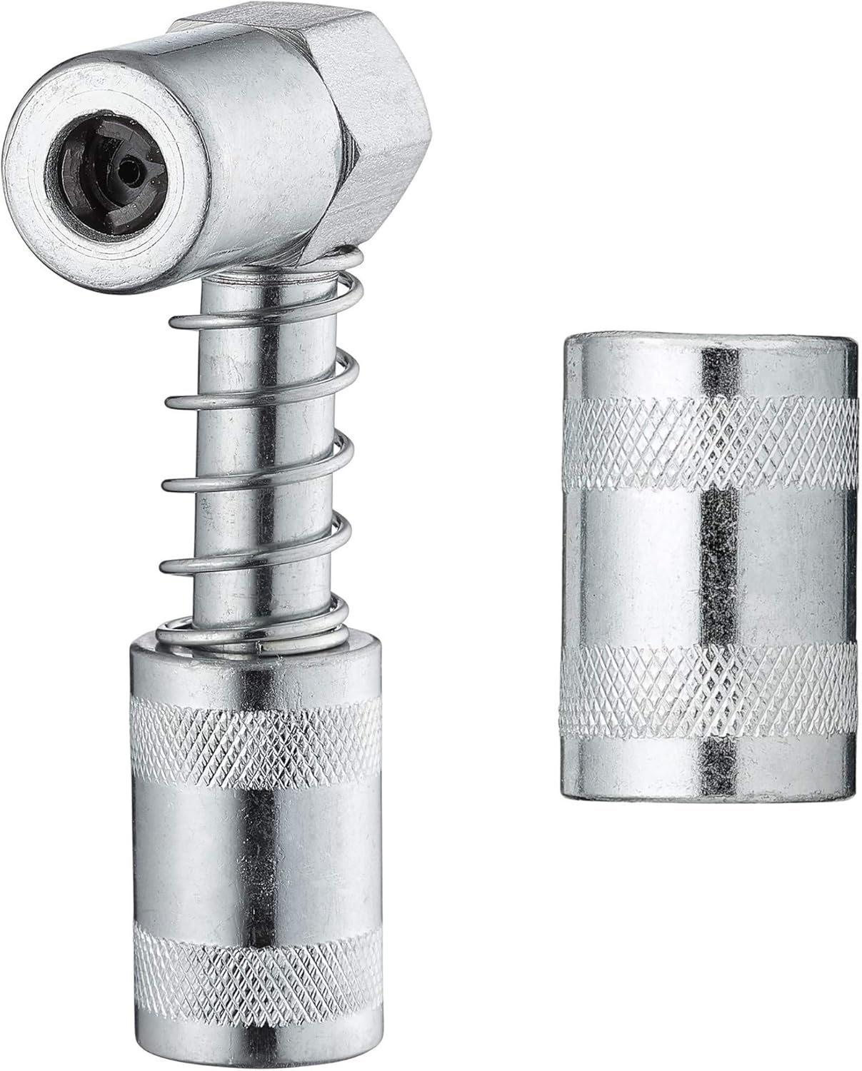 Slippery Pete 90 Degree Grease Coupler Snaps on to Grease Fittings in Tight Spaces