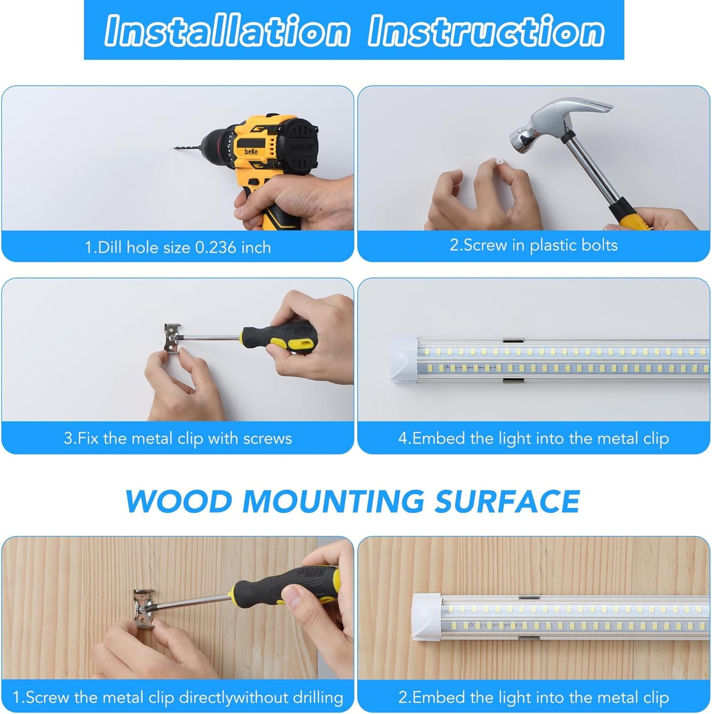 4 Pack 2FT T8 LED Shop Lights, 30W Integrated Tube Light, 4800LM 6000-6500K Daylight, Linkable Lighting, Plug & Play Energy-Saving Commercial Bay Lighting for Garage Warehouse Basement (V4)