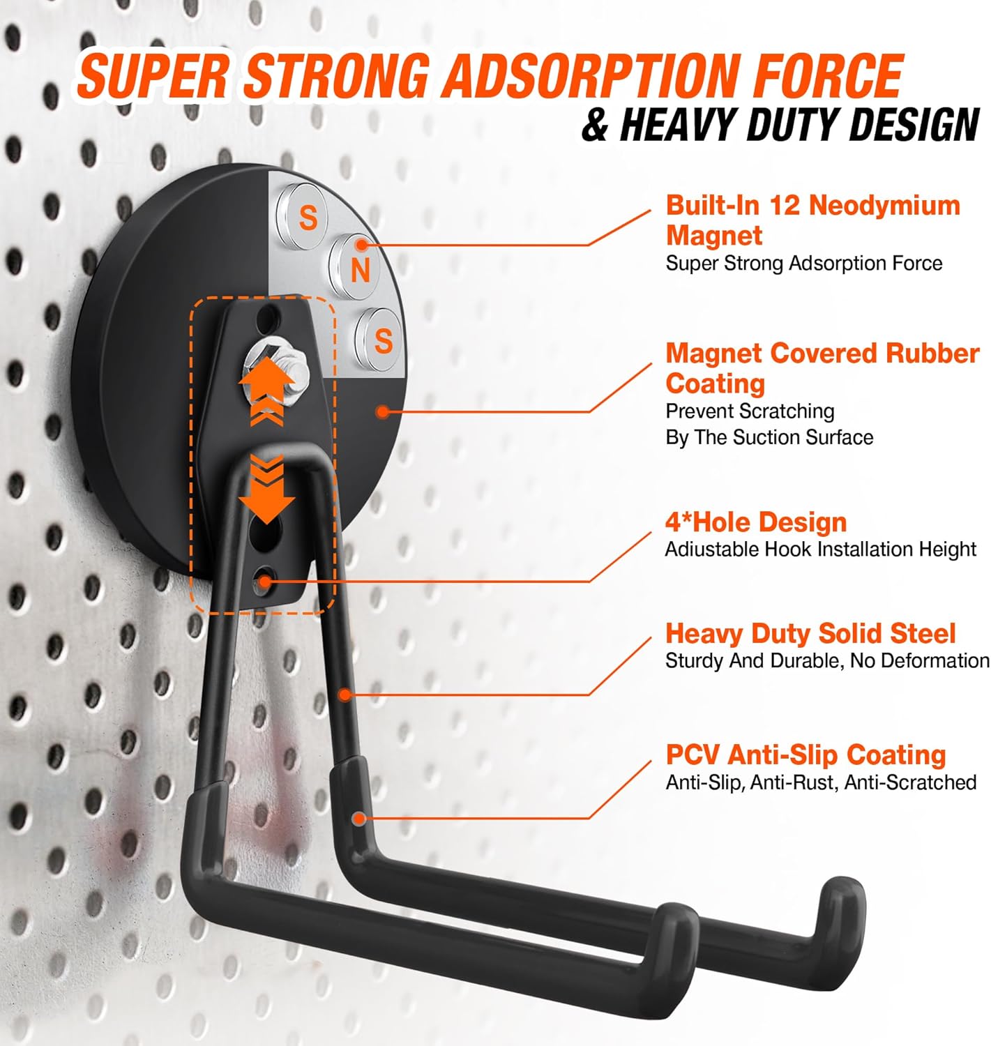 4 Pack Large Strong Magnetic Hooks for Hanging Heavy Duty, 3.5in Neodymium Magnet Storage Utility Hooks, Steel Long Magnetic Holder/Hanger Hook Organizer for Hanging Garage/Garden/Power Tools Black