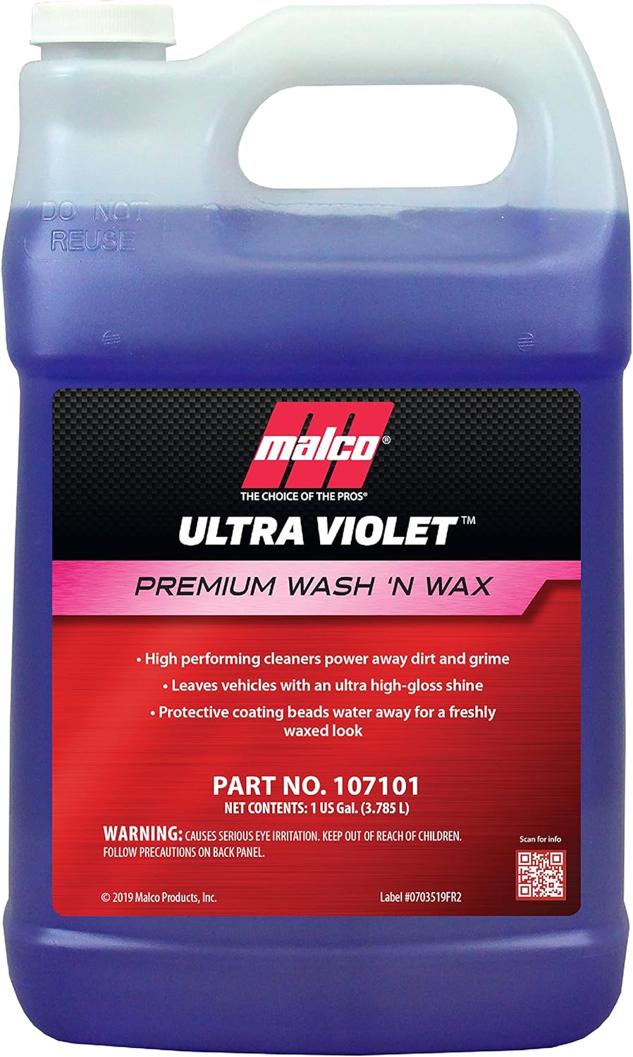 Malco Ultra Violet Premium Wash'n Wax – Best 2-In-1 Car Wash and Wax/Cleans and Provides A Durable, High-Gloss Shine in One Fast and Easy Step / 1 Gallon (107101)