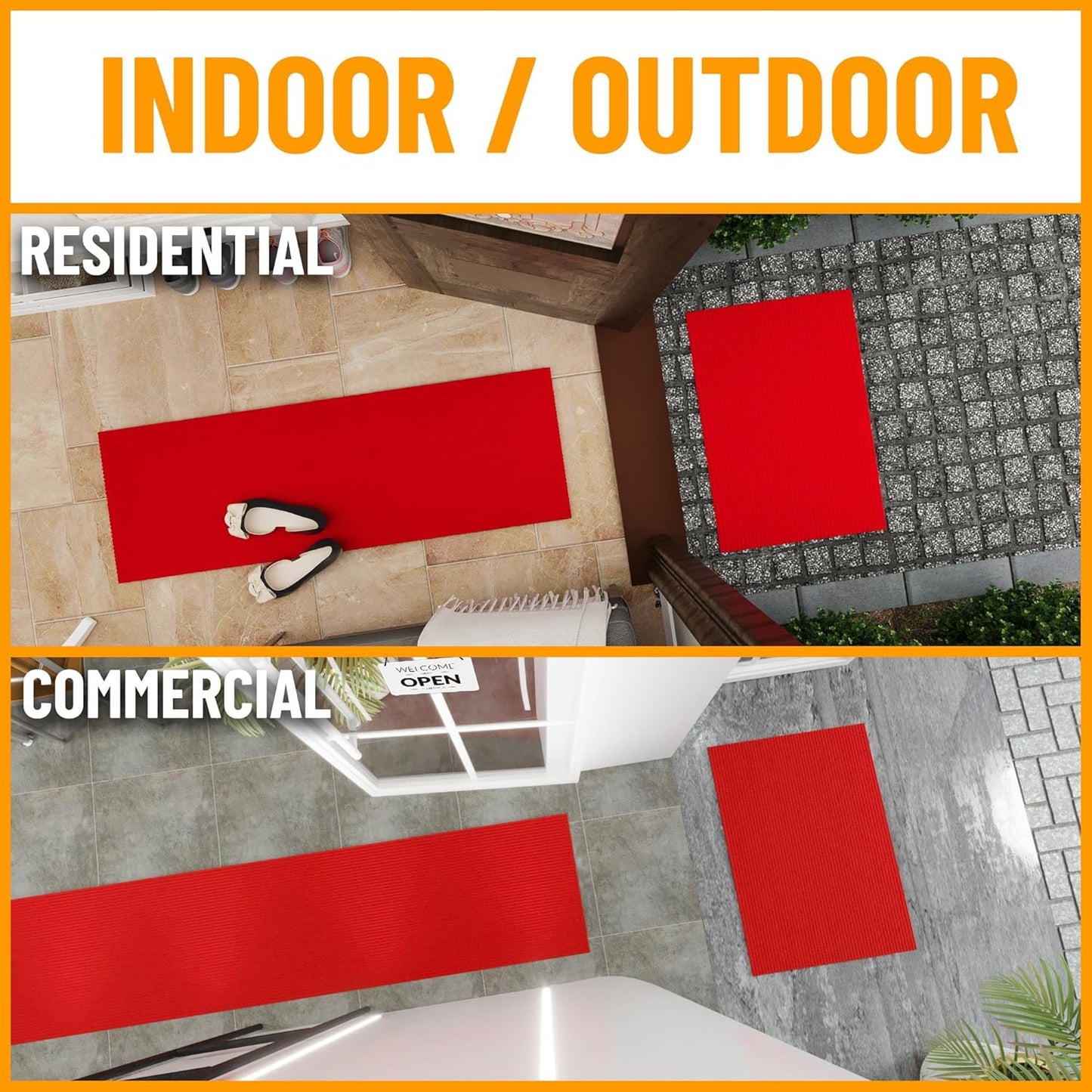 Ottomanson 2' x 10' Hallway Runner with Scraper Pile - Extra Durable Non-Slip Rug Mat for Indoor & Outdoor Use - Ideal for Kitchen, Entryway, Patio & Garage - High-Traffic Carpet, Red