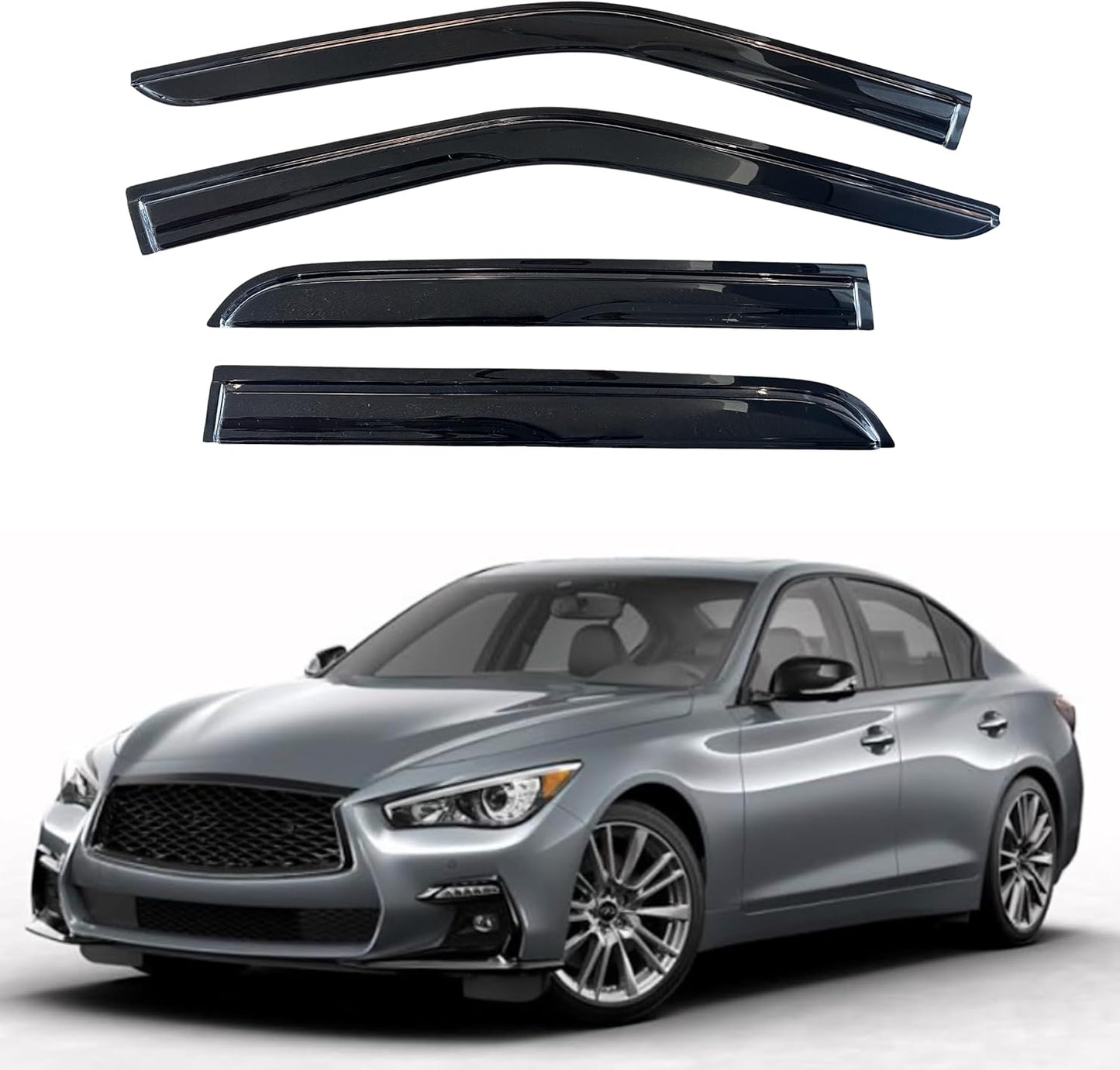 KPY Window Visor Compatible with Infiniti Q50 2014-2022, 4PC Rain Guard Side Window Vent Deflectors Tape-On Mugen Style, 2014 2015 2016 2017 2018 2019 2020 2021 2022