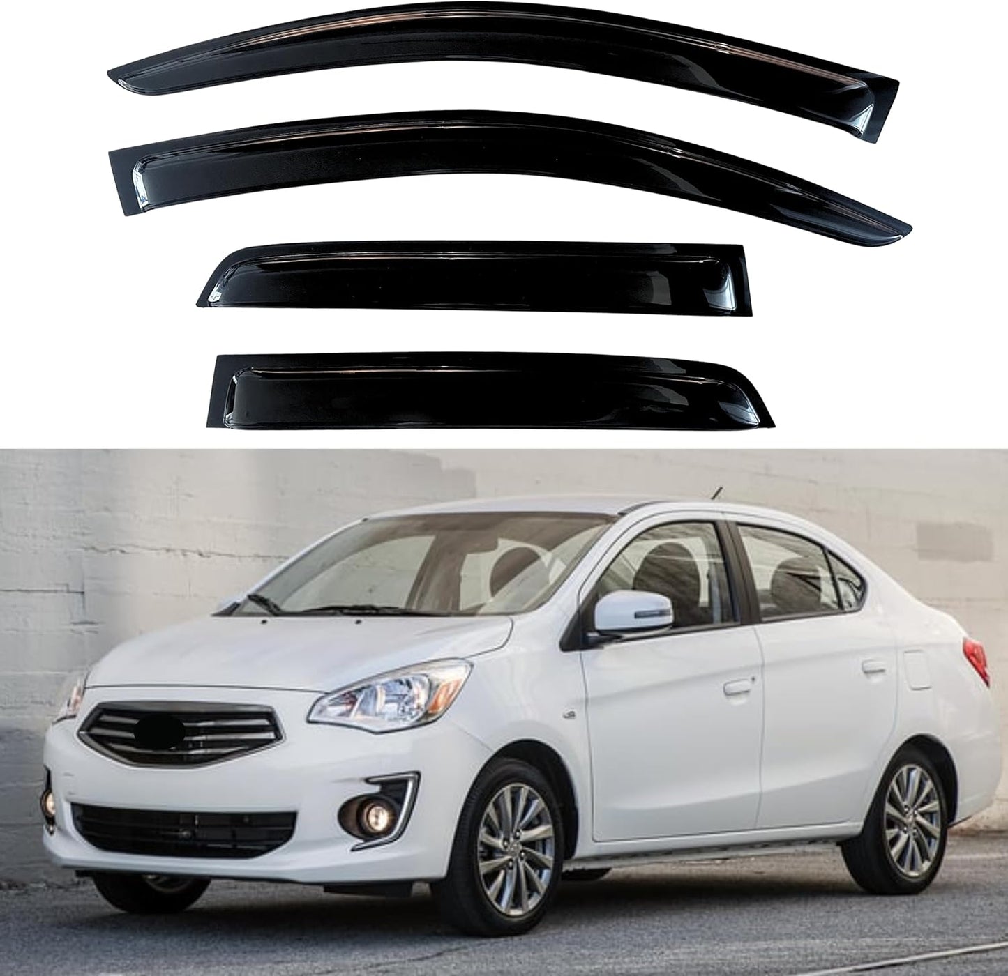 KPY Window Visors Compatible with Mitsubishi Mirage G4 Sedan 2024, 4PC Rain Guard Side Vent Deflectors Tape-On Style, 2024 (Sedan Only)