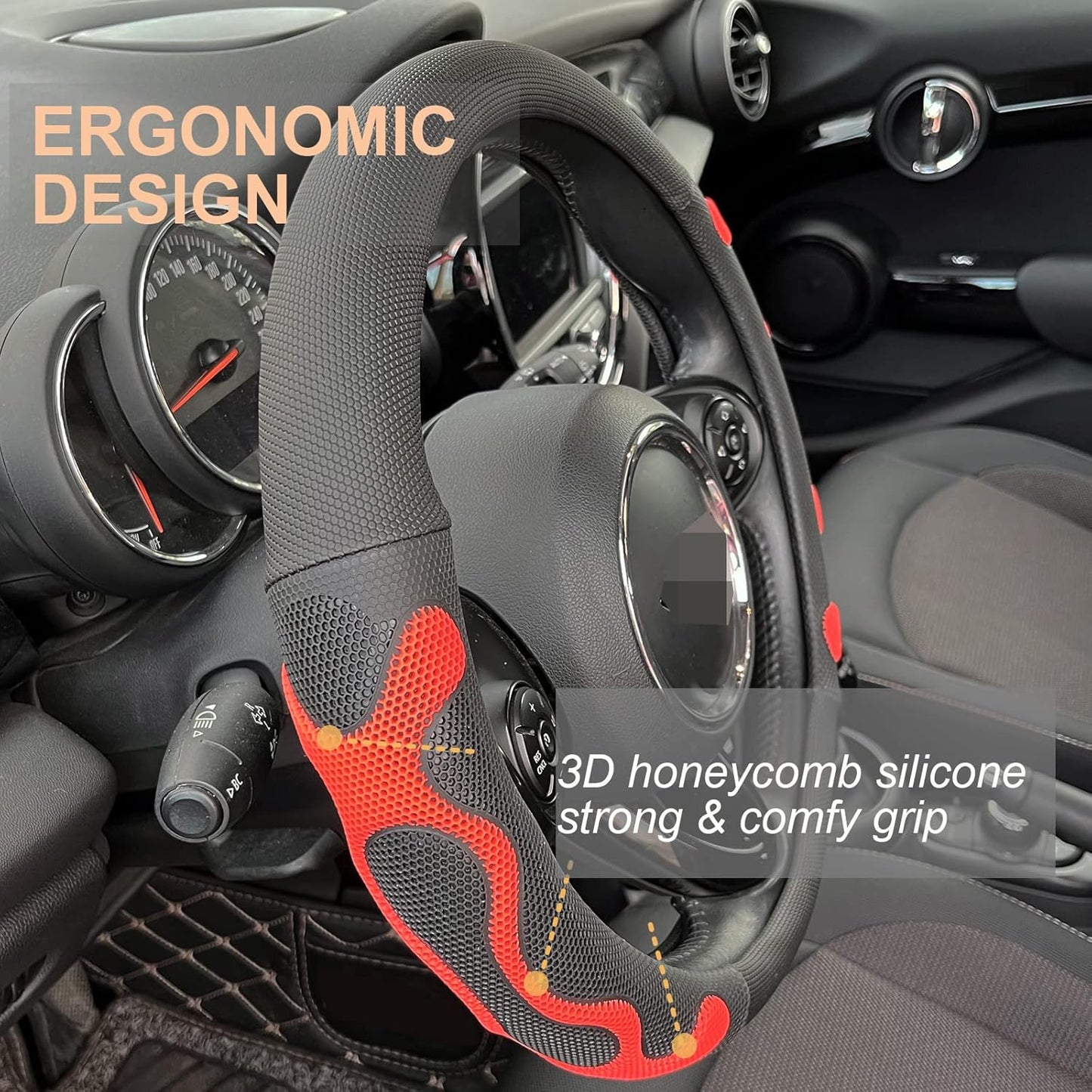 PINCTROT Large Size Comfy Grip Steering Wheel Cover, Anti-Slip Design, 15.5-15.75 Inch(Silicone Orange)
